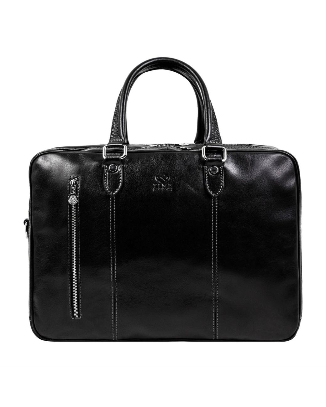 Time Resistance Black Leather Convertible Briefcase Backpack for men