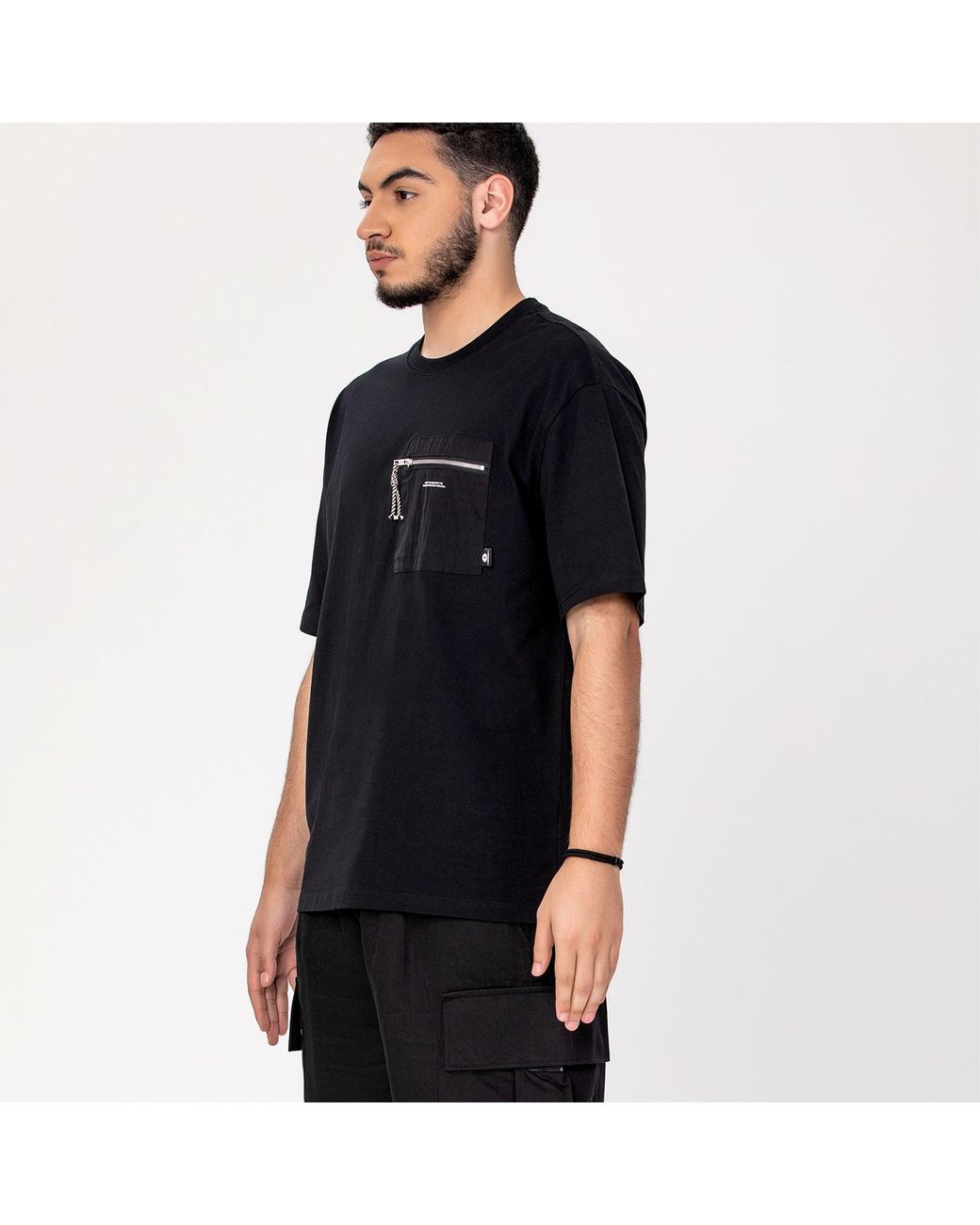 Smart and Joy Black Zipper On Pocket T-Shirt for men