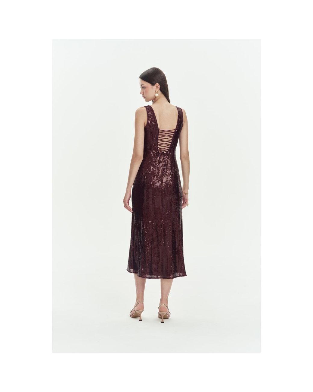 Elsava Purple Burgundy Tie Back Midi Dress