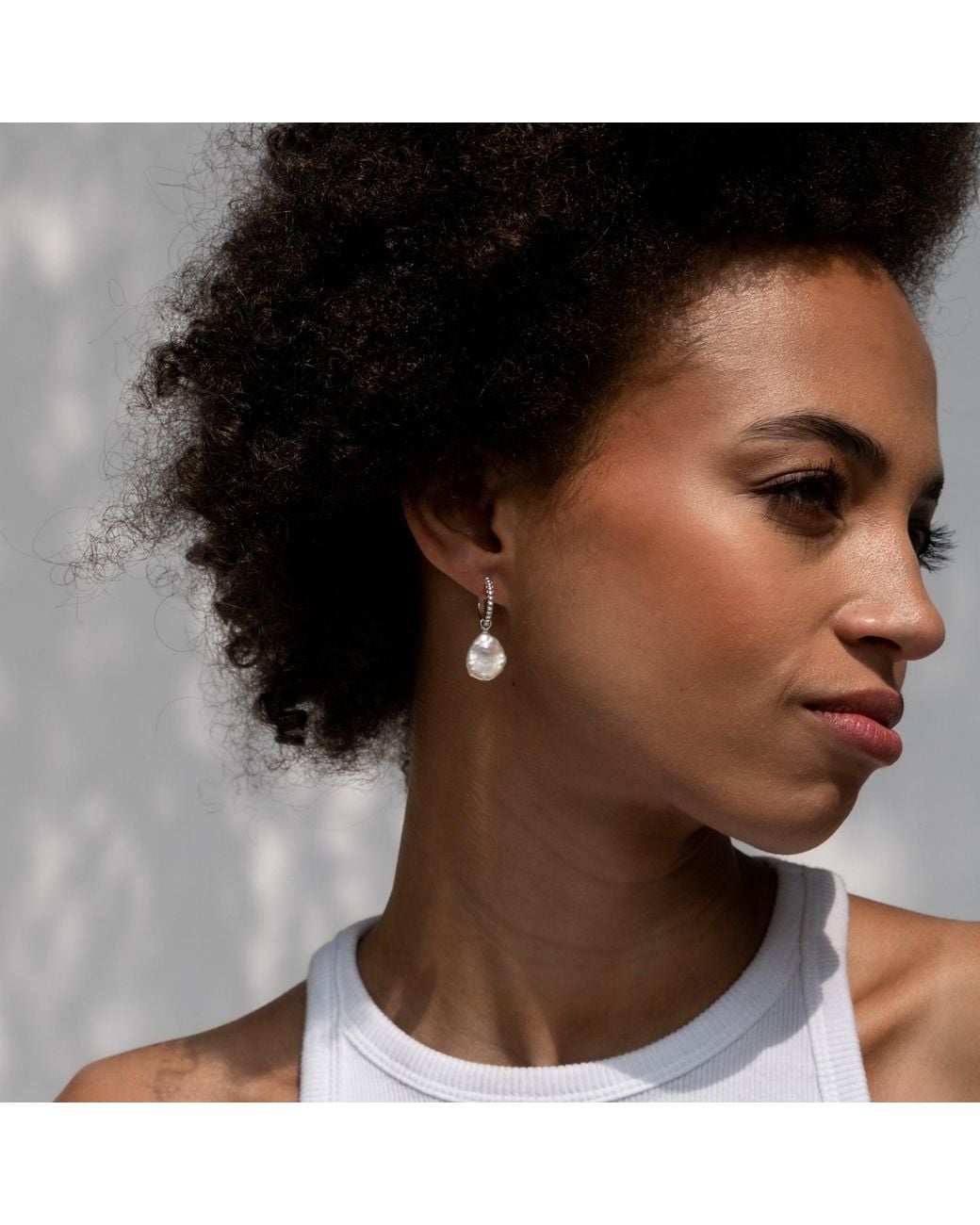 Dower & Hall White Luna Pearl Keshi Hoops