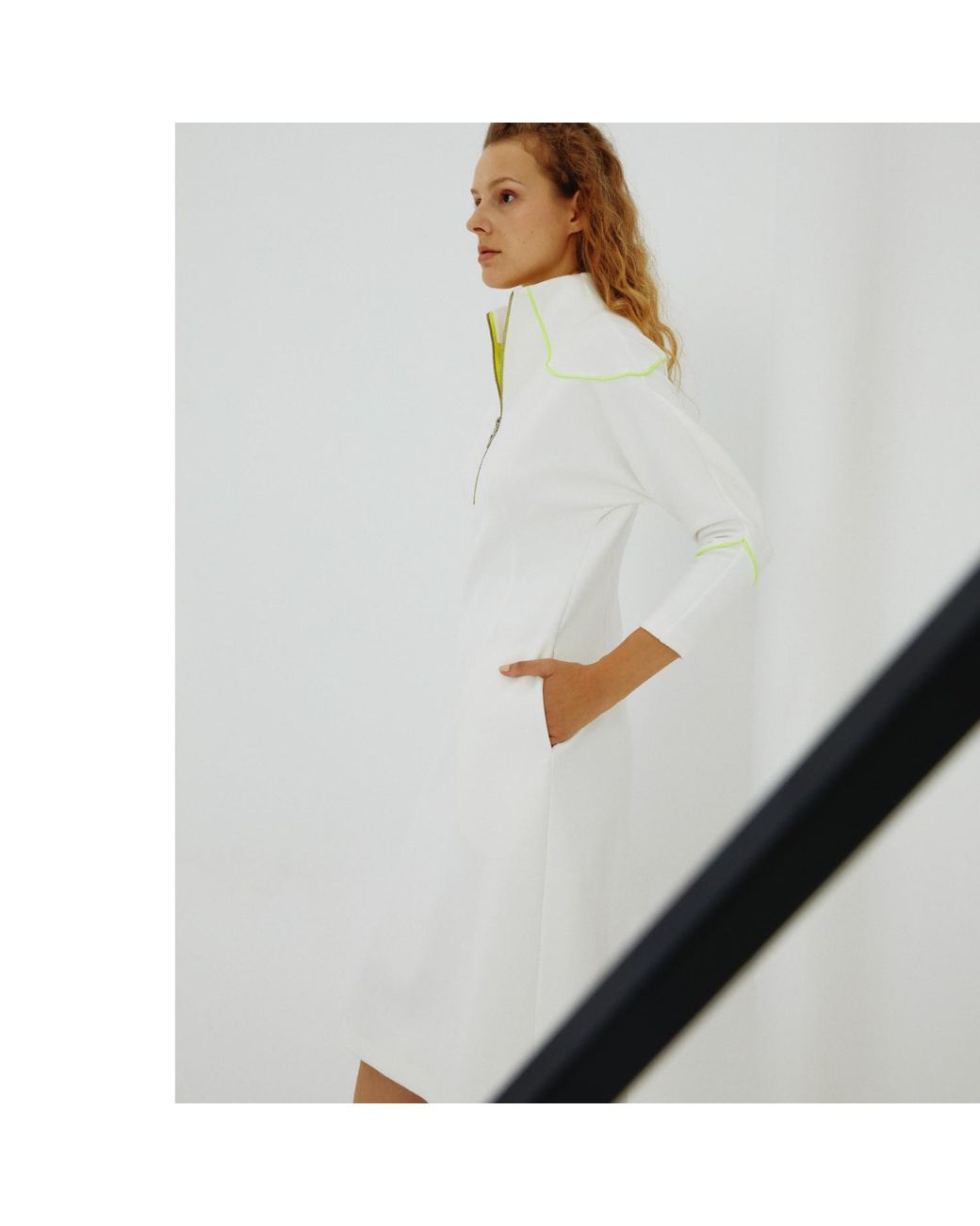 Mirimalist White Angle Midi Dress Ecru