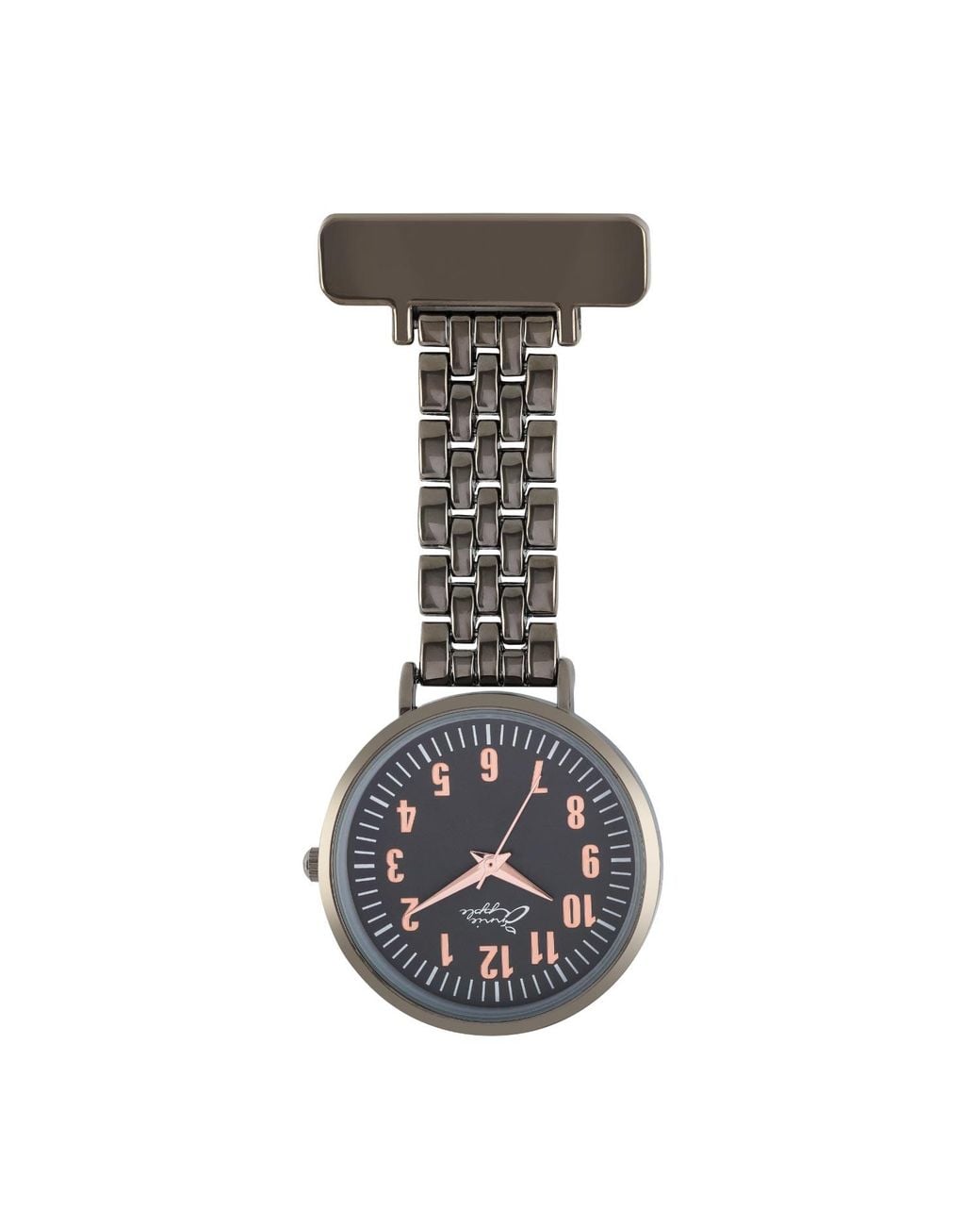 Bermuda Watch Company Gray Annie Apple Rose Gunmetal Link Bracelet Nurse Fob Watch