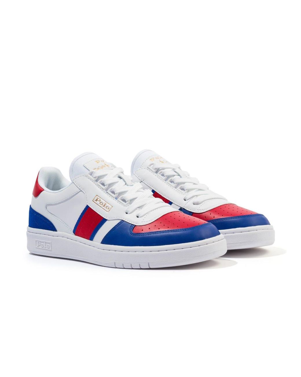 Polo Ralph Lauren Court Leather Trainers - White, Red & Heritage Royal in Blue for Men - Lyst
