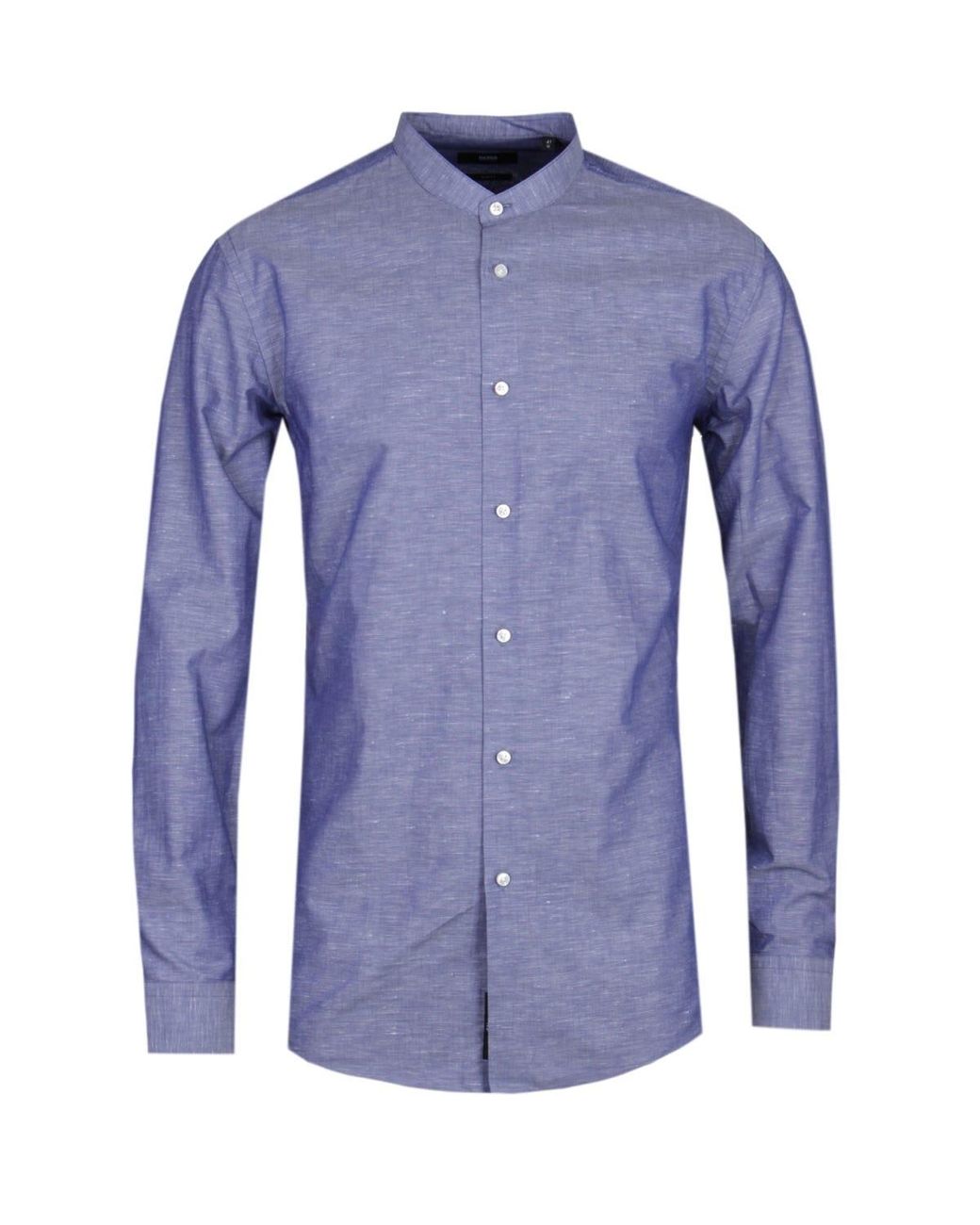 BOSS by Hugo Boss Linen Jordi Slim Fit Navy Grandad Shirt in Blue for ...