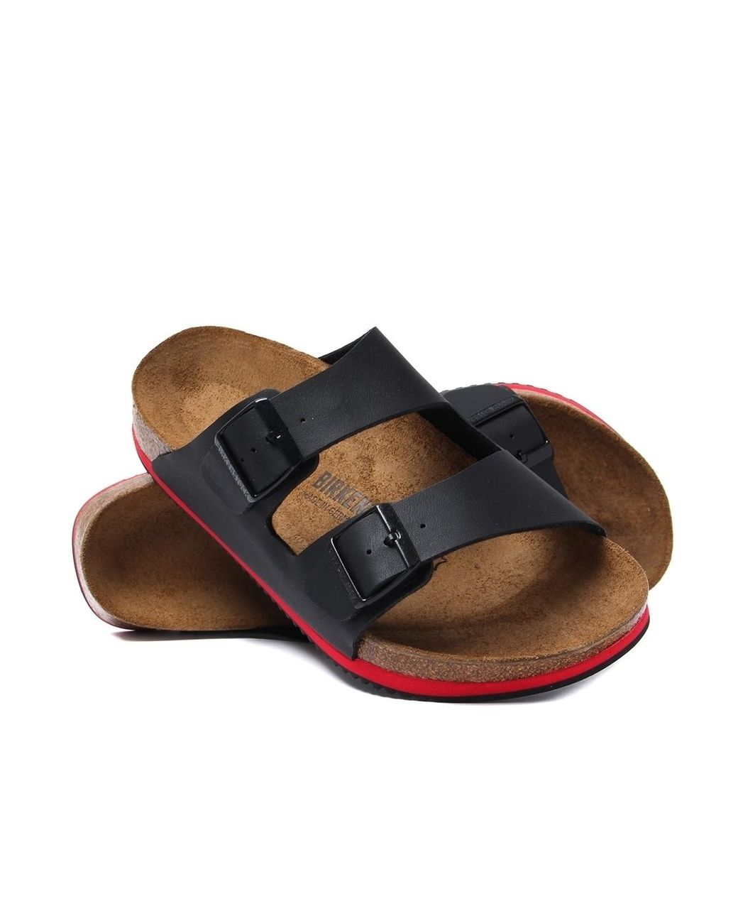 Birkenstock Leather Arizona Black Red Stripe Birko-flor Sandals for Men |  Lyst