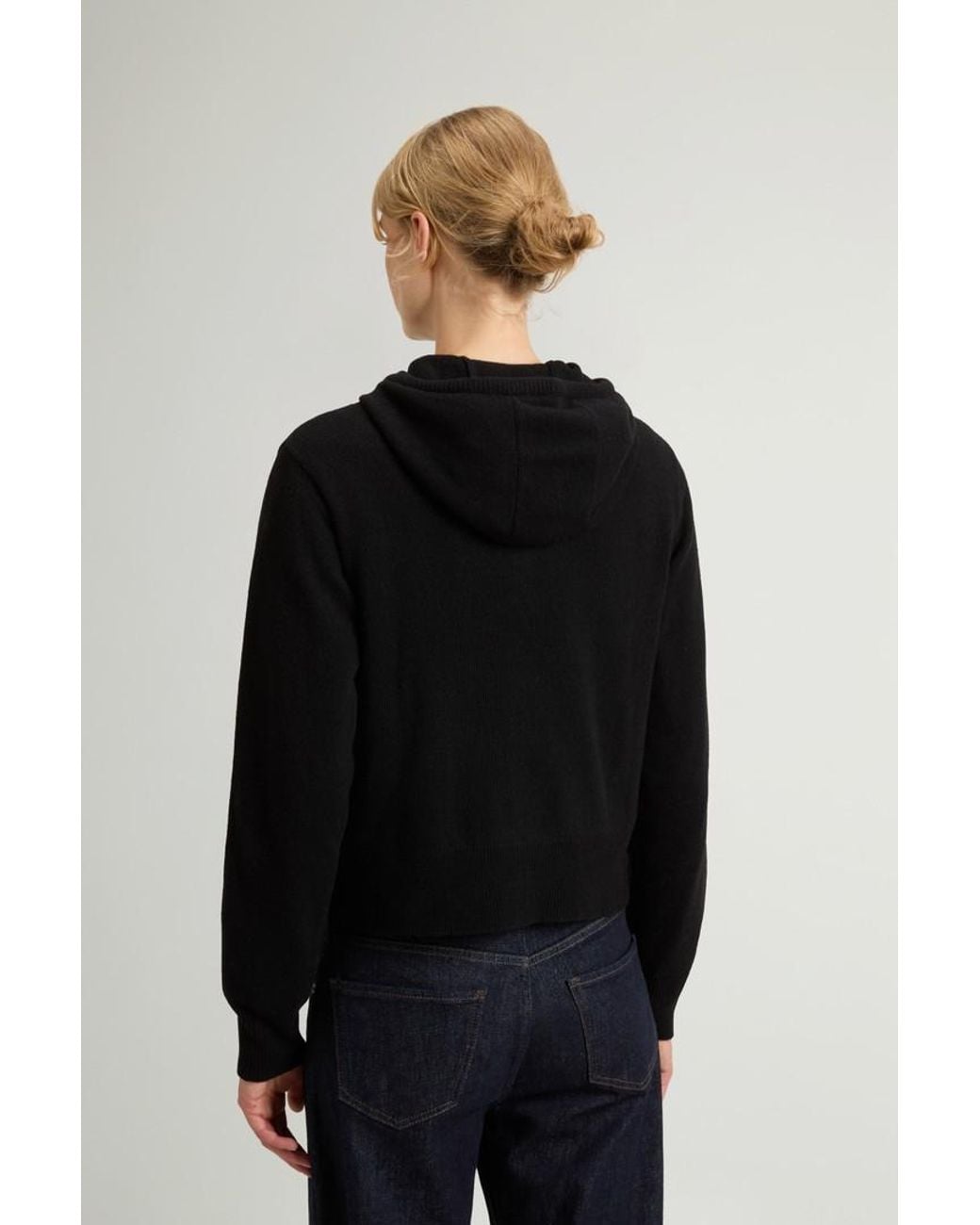Jersey Con Cremallera Completa Y Capucha De Mezcla De Lana Y Cachemira Para Mujer Talla Woolrich de color Black