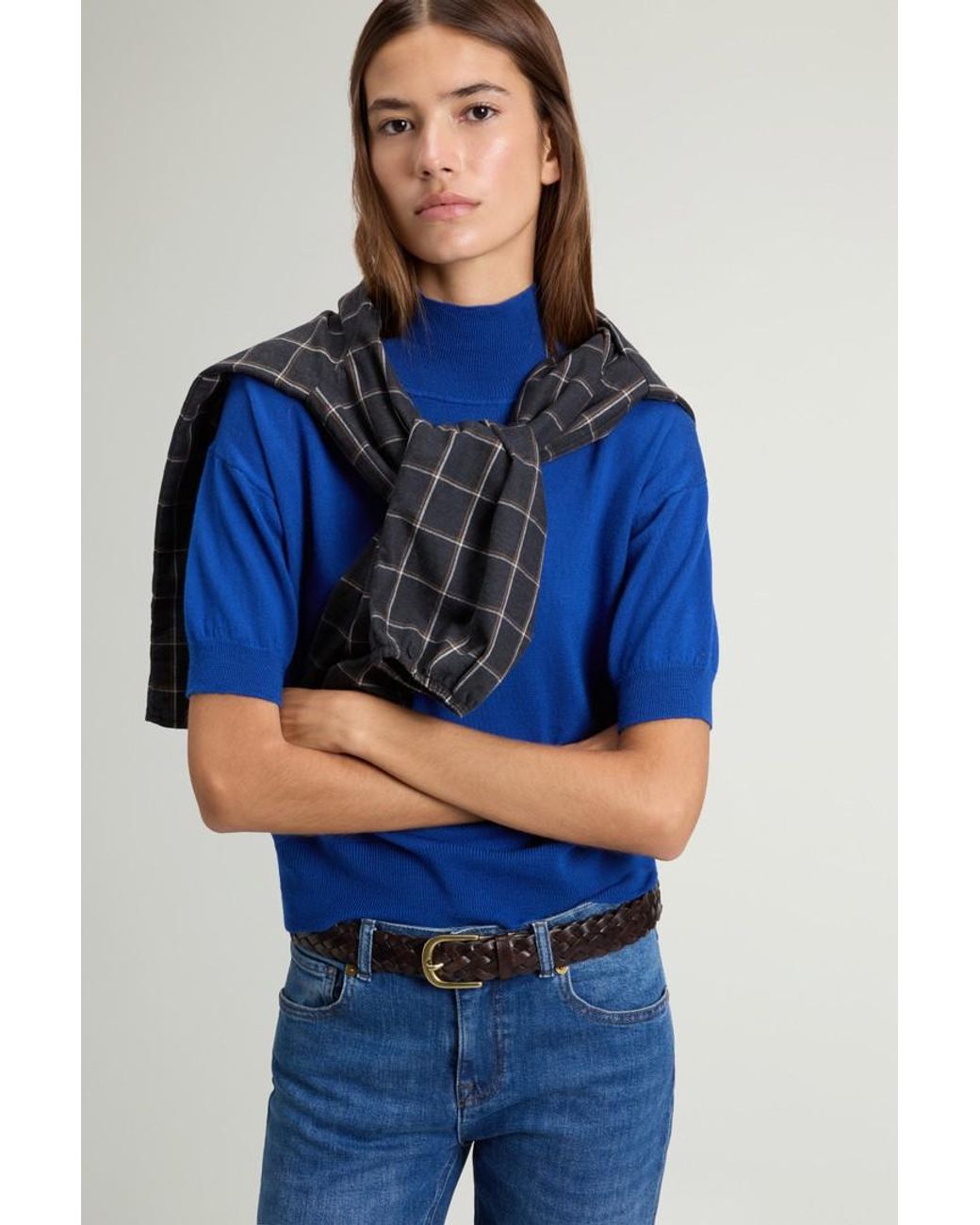 Camiseta De Punto De Pura Lana Virgen Merina Con Cuello Alto Para Mujer Talla Woolrich de color Blue