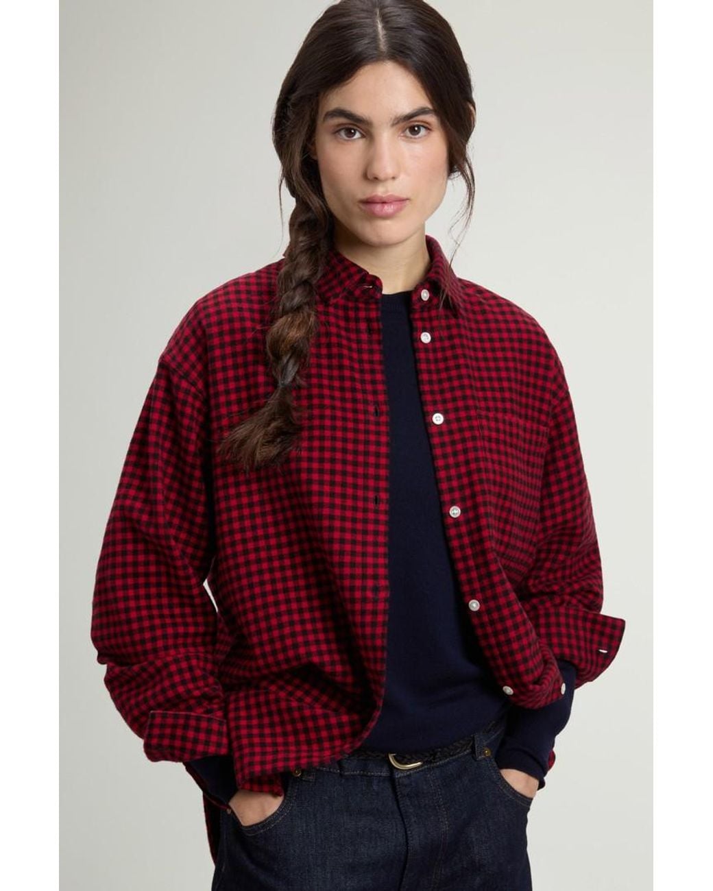 Camisa A Cuadros De Franela De Puro Algodón Para Mujer Talla Woolrich de color Red