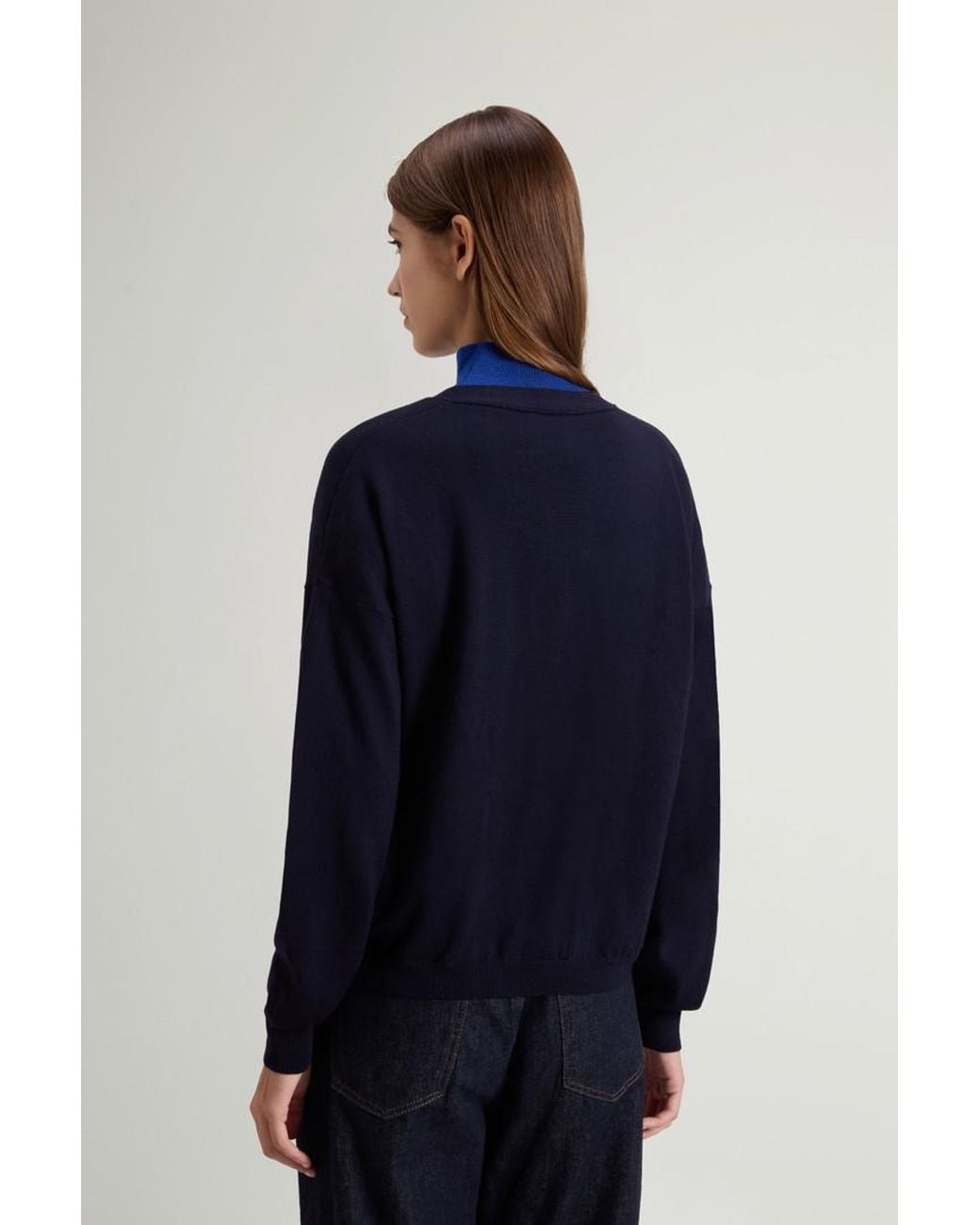Cárdigan De Pura Lana Virgen Merina Para Mujer Talla Woolrich de color Blue