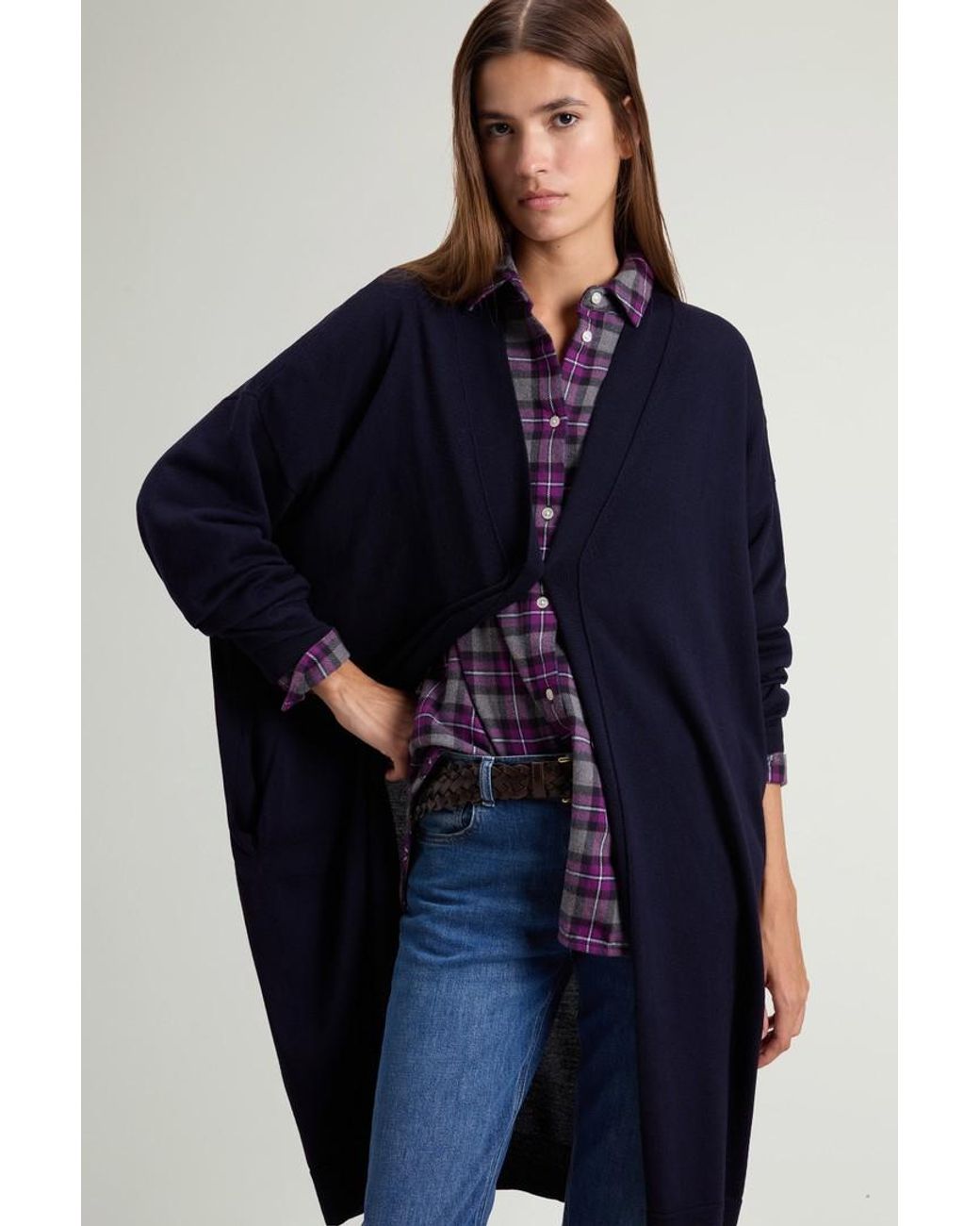 Cárdigan Largo De Pura Lana Virgen Merina Para Mujer Talla Woolrich de color Blue