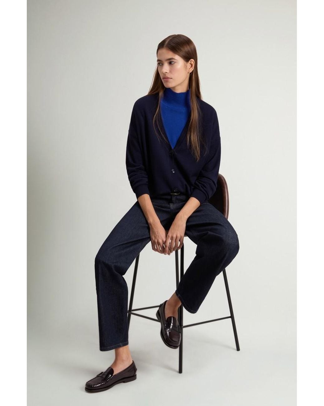 Cárdigan De Pura Lana Virgen Merina Para Mujer Talla Woolrich de color Blue