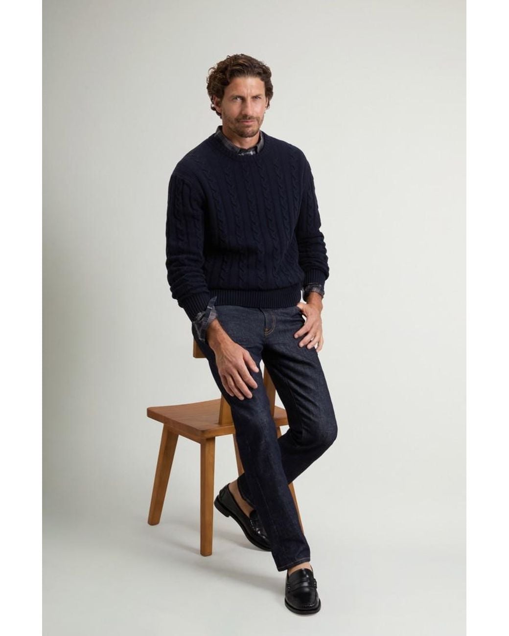Jersey De Cuello Redondo De Mezcla De Lana Y Algodón Trenzado Para Hombre Talla Woolrich de hombre de color Blue