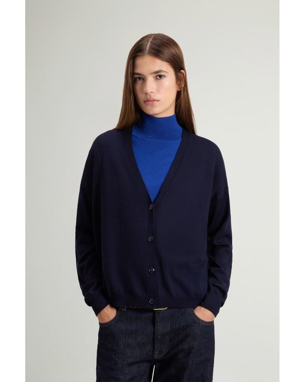 Cárdigan De Pura Lana Virgen Merina Para Mujer Talla Woolrich de color Blue