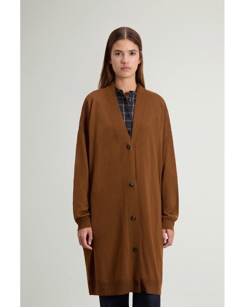 Cárdigan Largo De Pura Lana Virgen Merina Para Mujer Talla Woolrich de color Brown