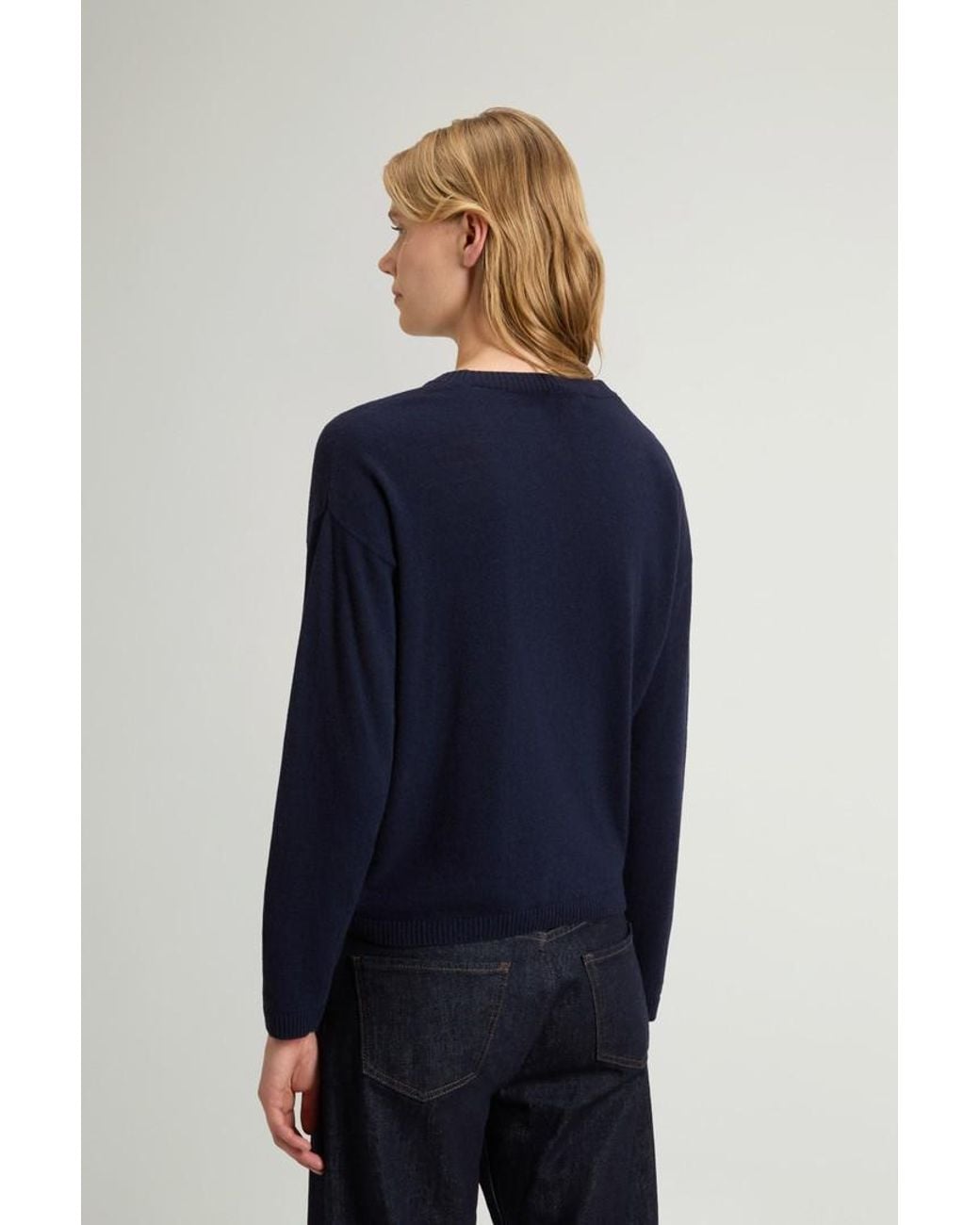 Jersey De Cuello Redondo De Mezcla De Lana Y Cachemira Para Mujer Talla Woolrich de color Blue