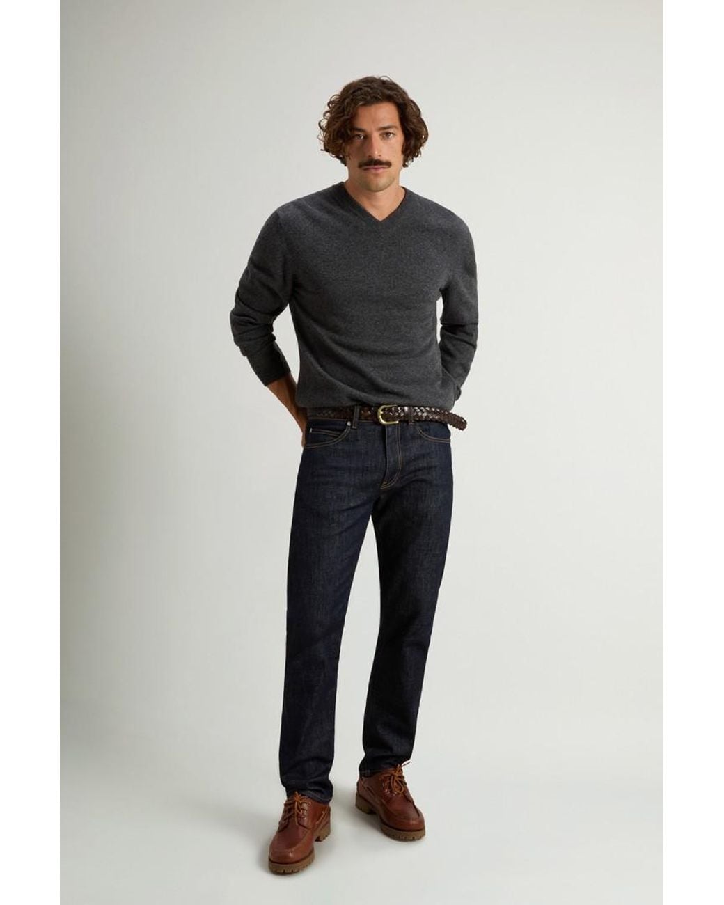 Jersey De Pura Lana Virgen Con Cuello De Pico Para Hombre Talla Woolrich de hombre de color Blue