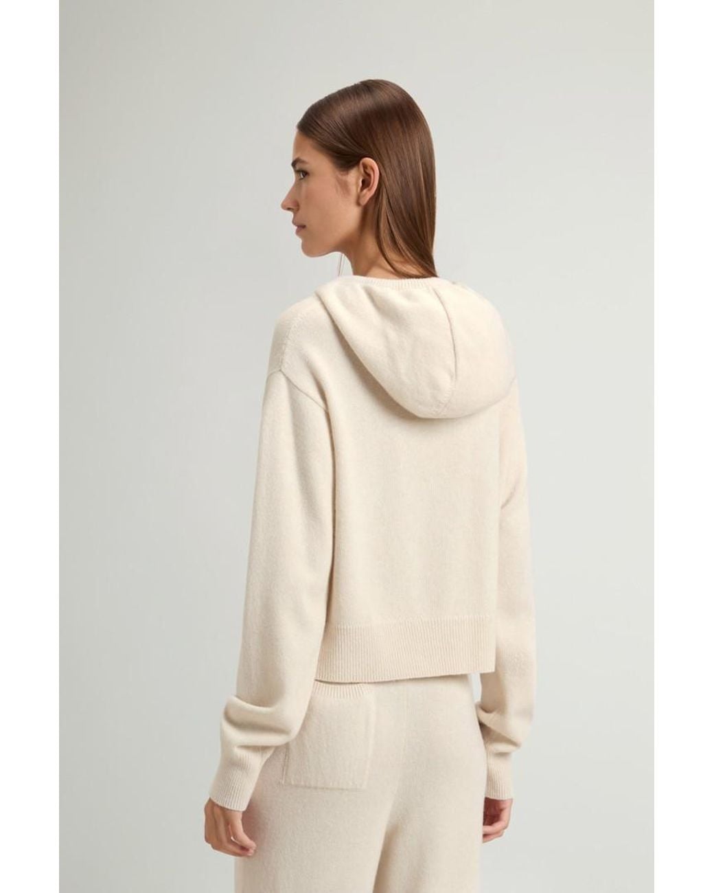 Jersey Con Cremallera Completa Y Capucha De Mezcla De Lana Y Cachemira Para Mujer Talla Woolrich de color Natural