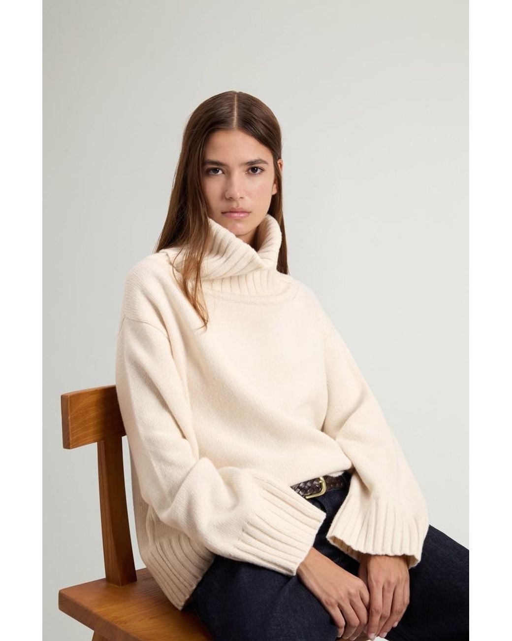 Jersey De Cuello Alto De Mezcla De Lana Y Cachemira Para Mujer Talla Woolrich de color Natural