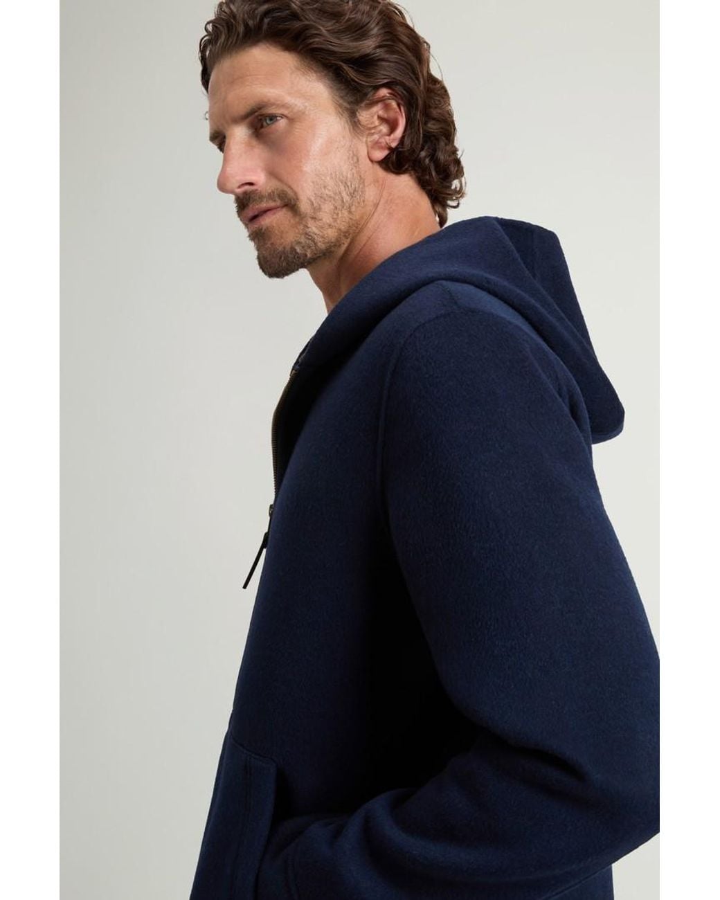 Chaqueta De Mezcla De Lana Con Capucha Y Cremallera Para Hombre Talla Woolrich de hombre de color Blue