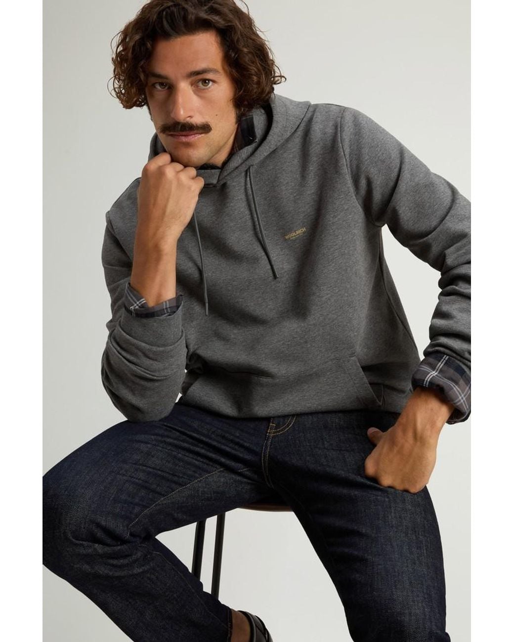 Sudadera Con Capucha En Mezcla De Algodón Interlock Para Hombre Talla Woolrich de hombre de color Gray