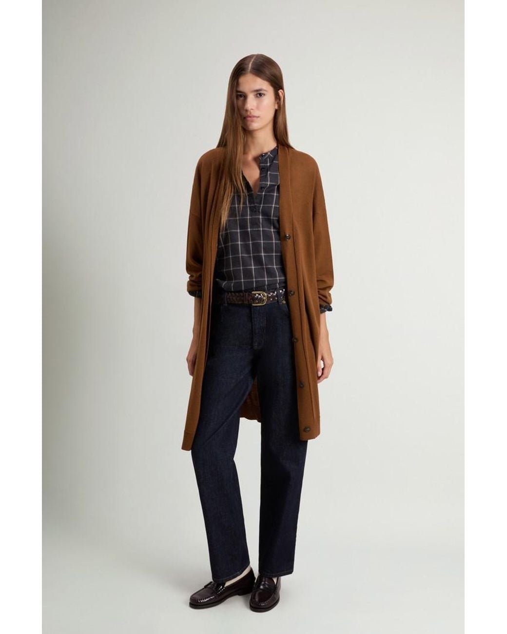 Cárdigan Largo De Pura Lana Virgen Merina Para Mujer Talla Woolrich de color Brown
