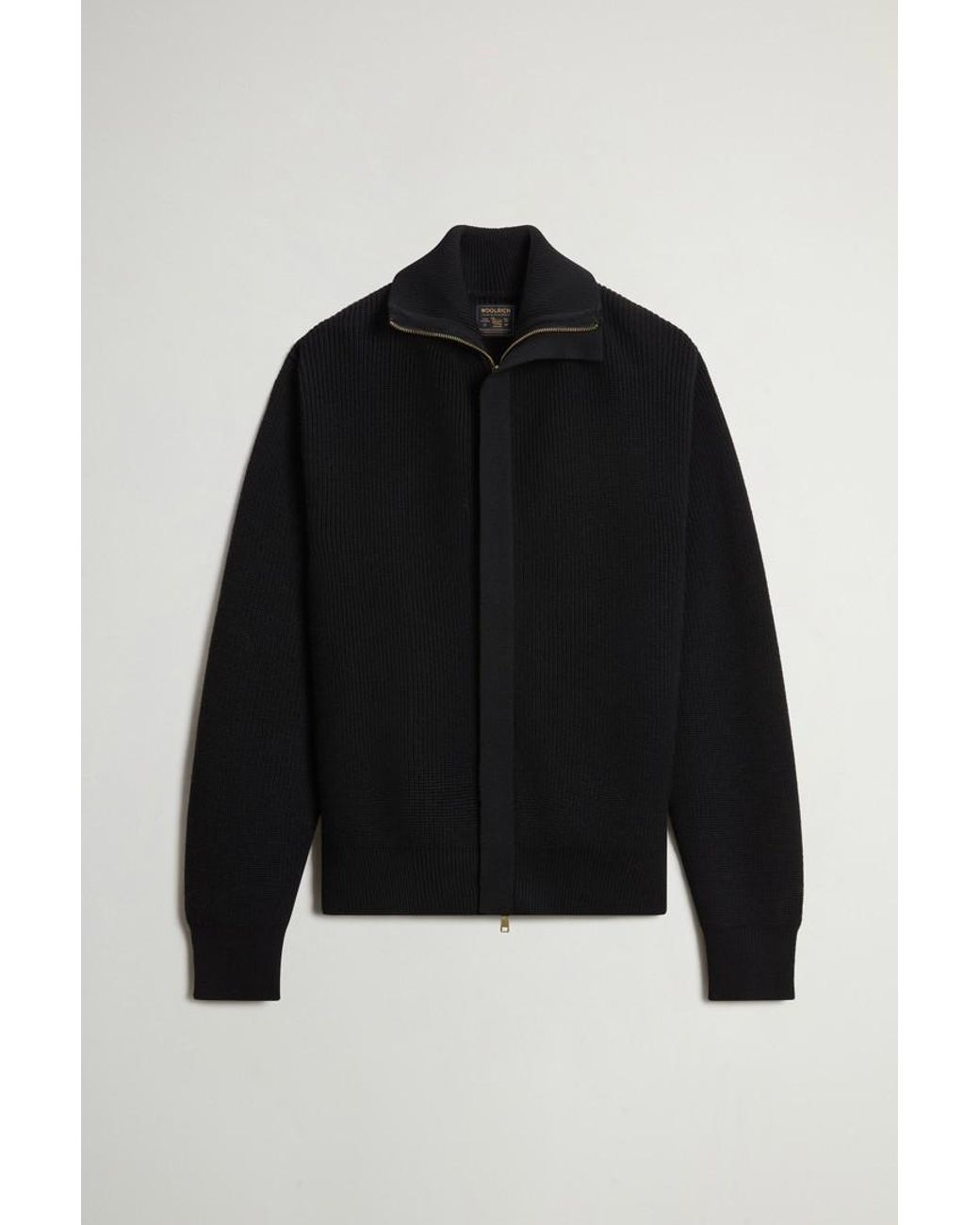 Cárdigan De Pura Lana Virgen Merina Con Cremallera Completa Y Cuello Alto Para Hombre Talla Woolrich de hombre de color Black