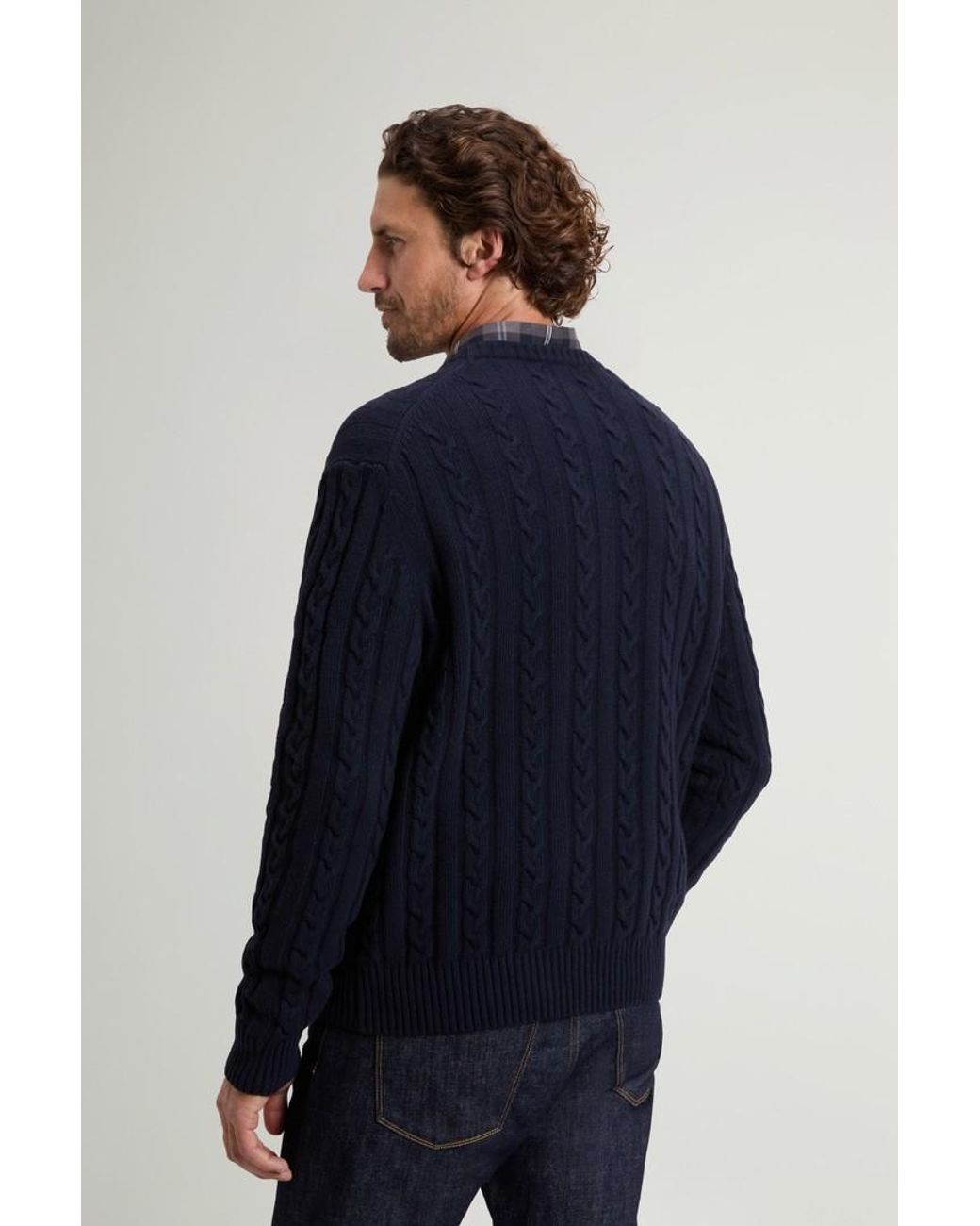 Jersey De Cuello Redondo De Mezcla De Lana Y Algodón Trenzado Para Hombre Talla Woolrich de hombre de color Blue