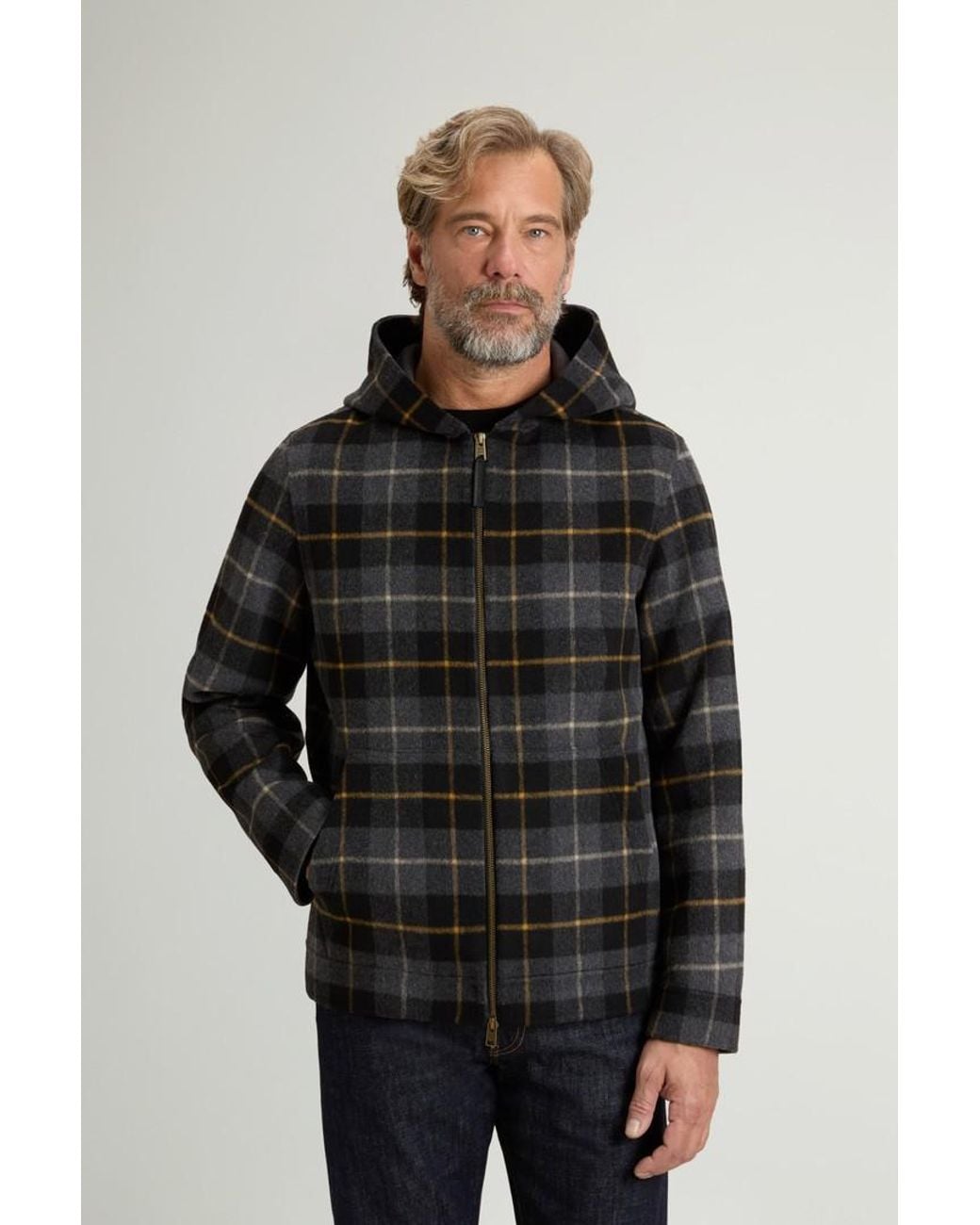 Chaqueta De Mezcla De Lana Con Capucha Y Cremallera Para Hombre Talla Woolrich de hombre de color Black
