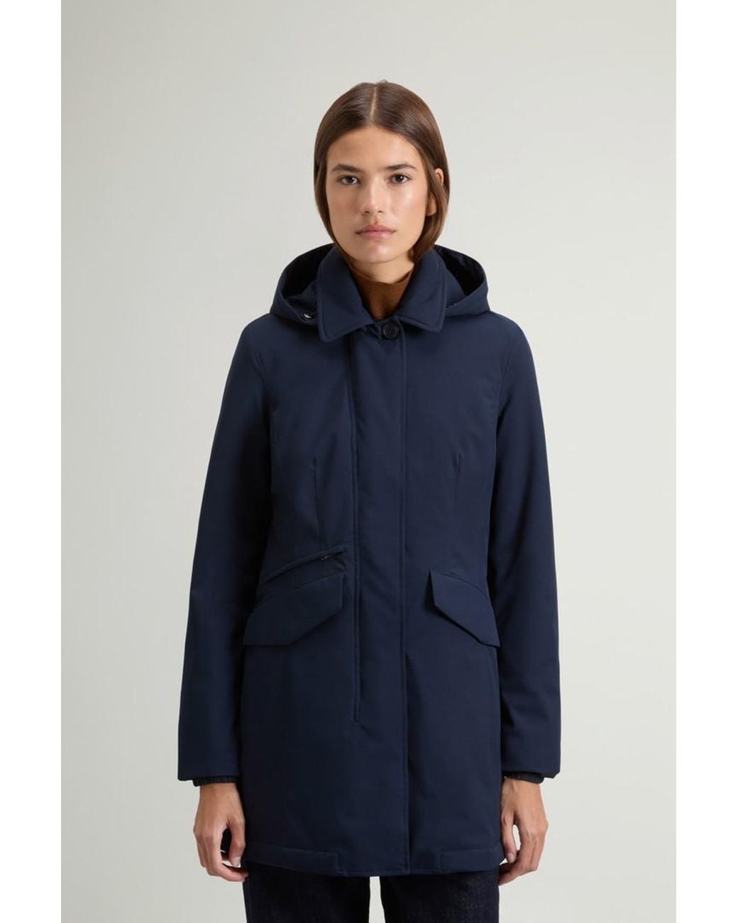 Abrigo De Light Stretch Con Capucha Extraíble Para Mujer Talla Woolrich de color Blue