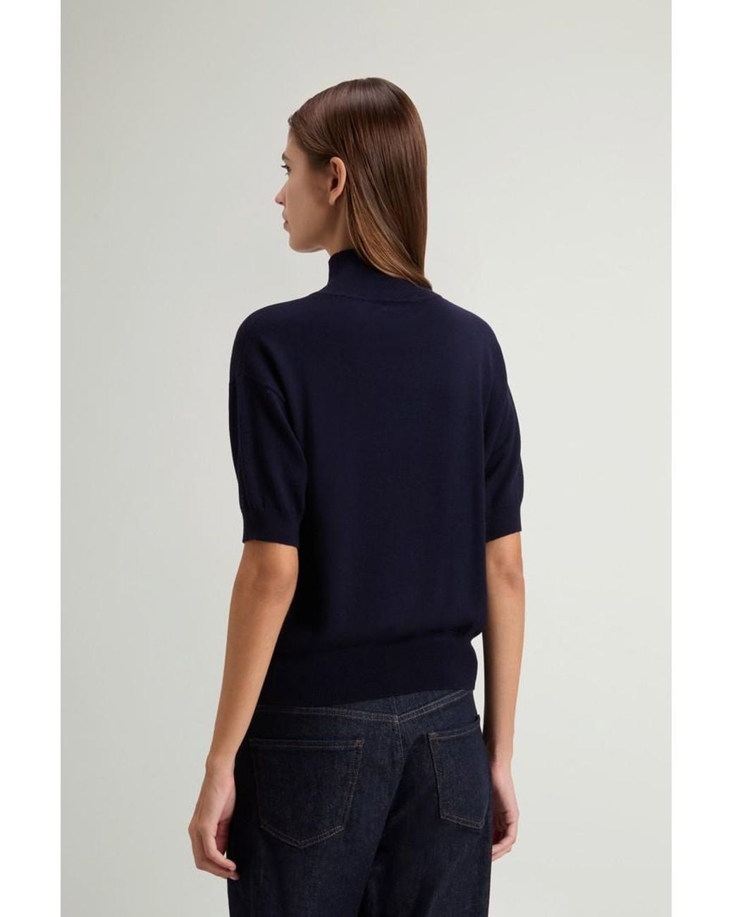 Camiseta De Punto De Pura Lana Virgen Merina Con Cuello Alto Para Mujer Talla Woolrich de color Blue