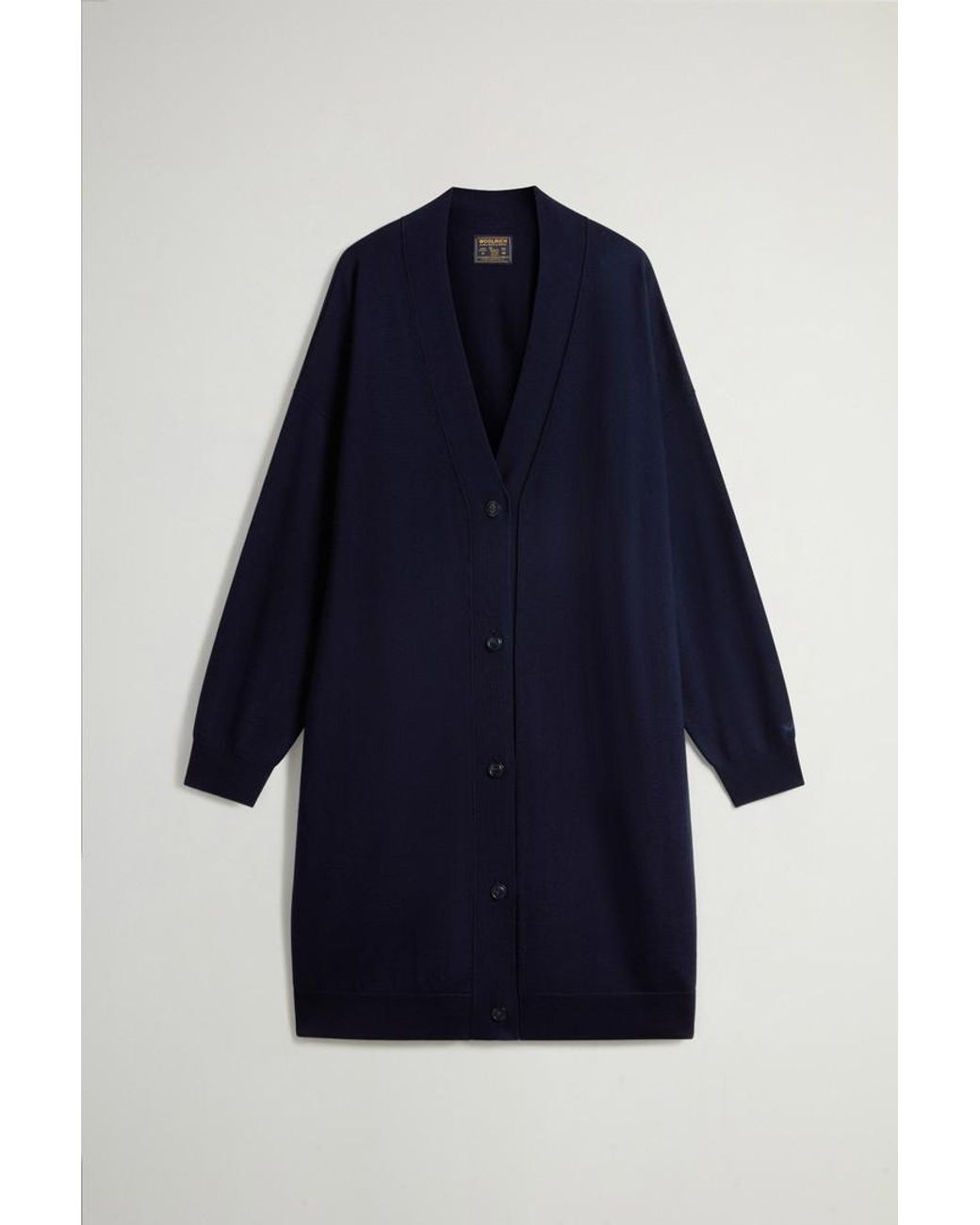 Cárdigan Largo De Pura Lana Virgen Merina Para Mujer Talla Woolrich de color Blue