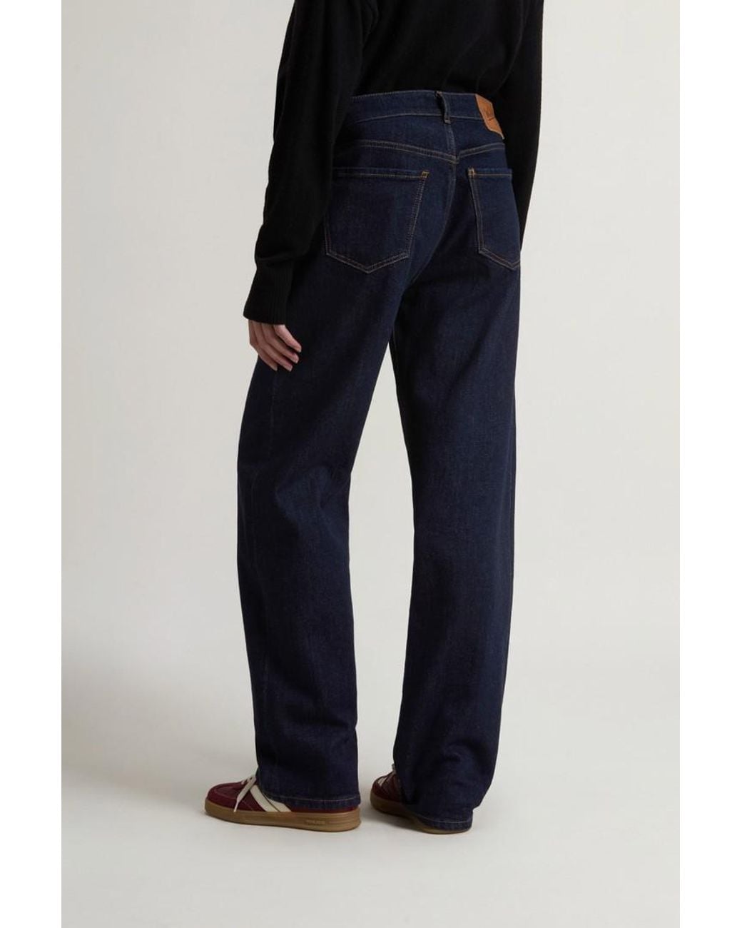 Pantalones De Pernera Ancha Y Cinco Bolsillos En Denim De Algodón Elástico Para Mujer Talla Woolrich de color Blue