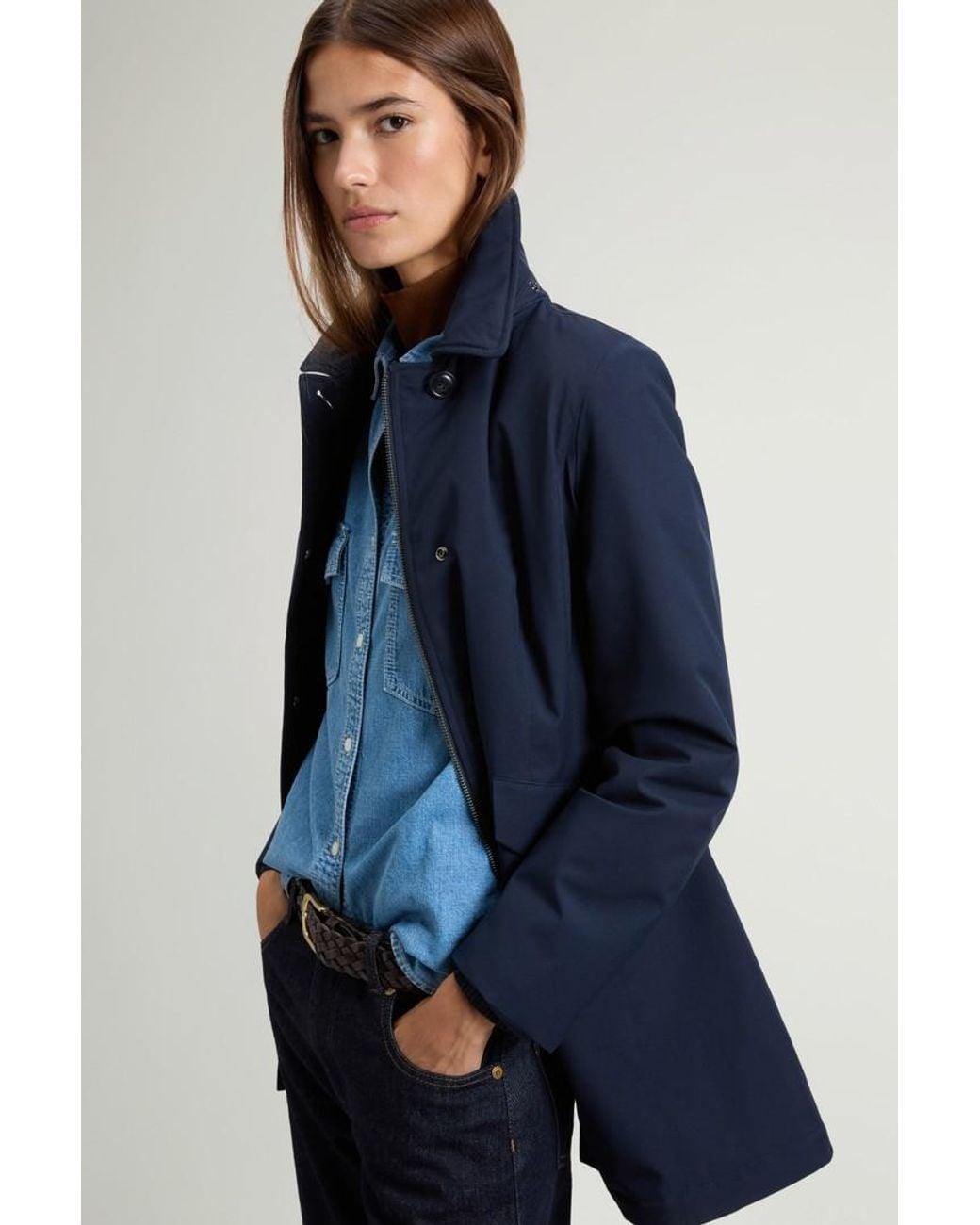 Abrigo De Light Stretch Con Capucha Extraíble Para Mujer Talla Woolrich de color Blue
