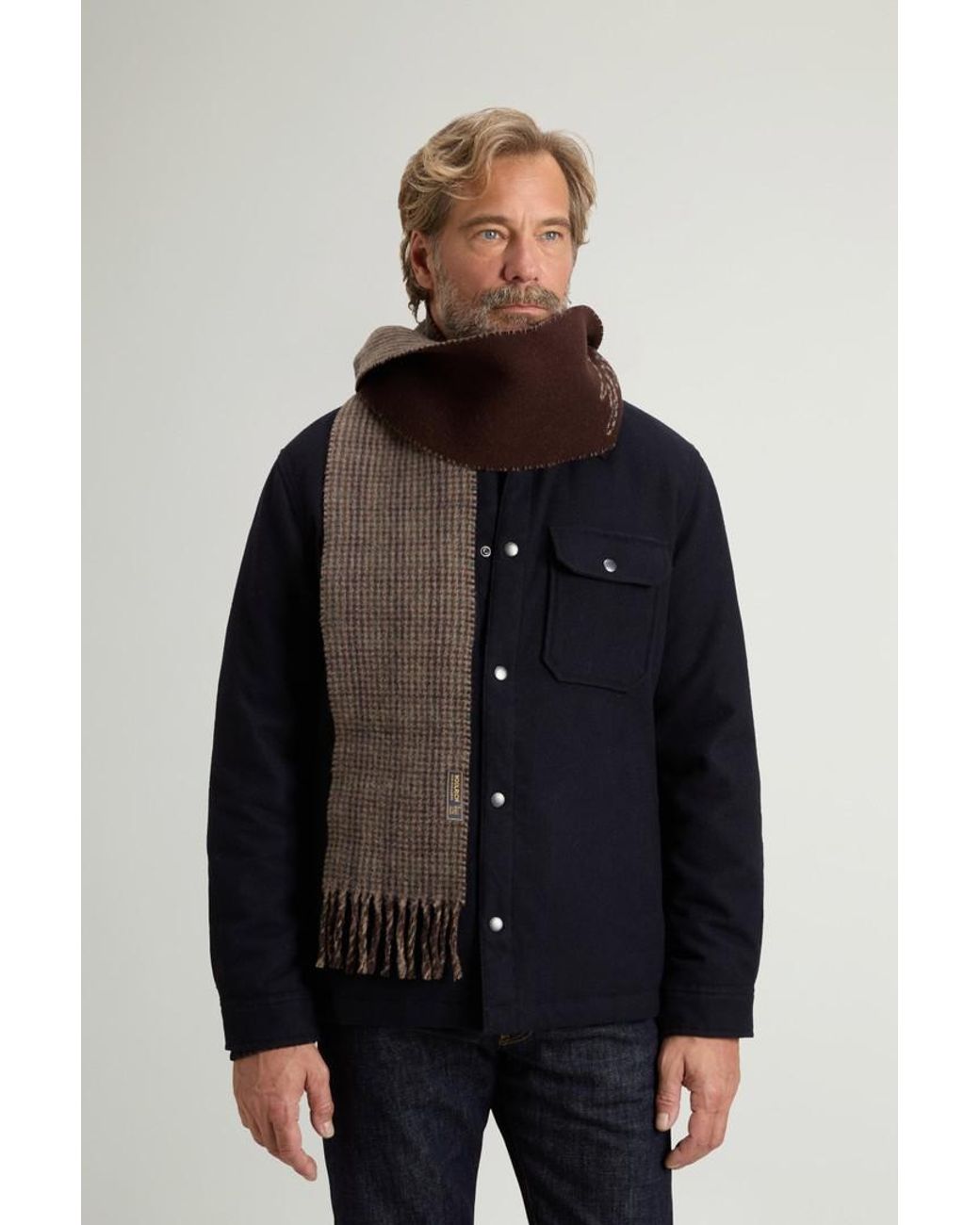 Bufanda De Pura Lana Con Estampado A Cuadros Para Hombre Talla One Woolrich de hombre de color White