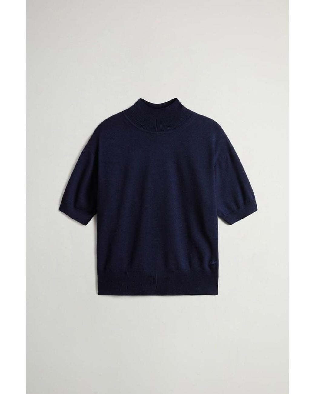 Camiseta De Punto De Pura Lana Virgen Merina Con Cuello Alto Para Mujer Talla Woolrich de color Blue
