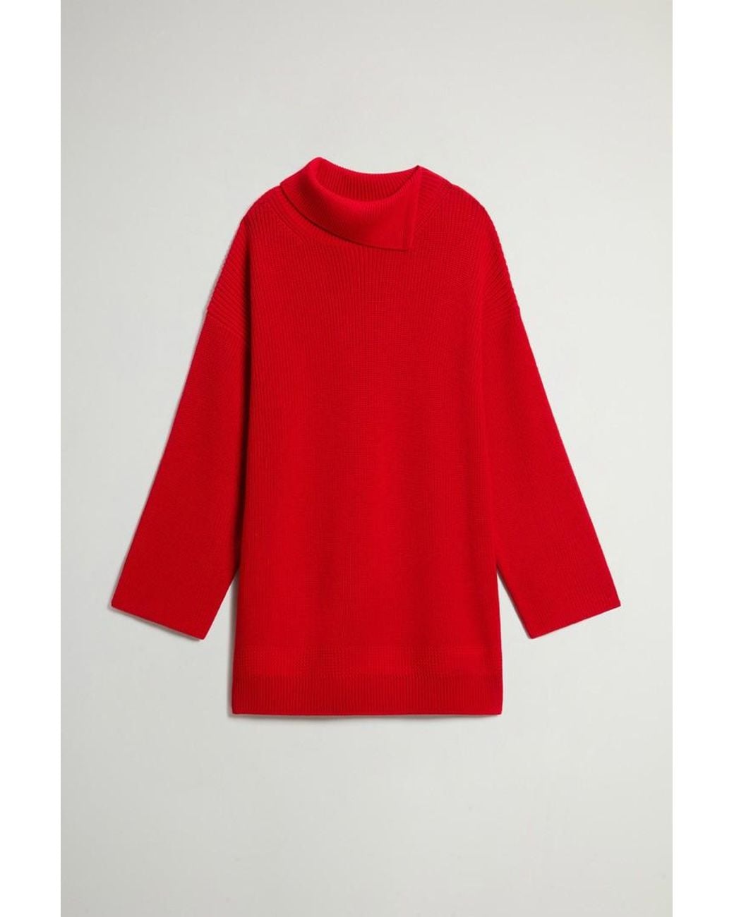 Jersey De Cuello Alto De Pura Lana Virgen Merina Para Mujer Talla Woolrich de color Red