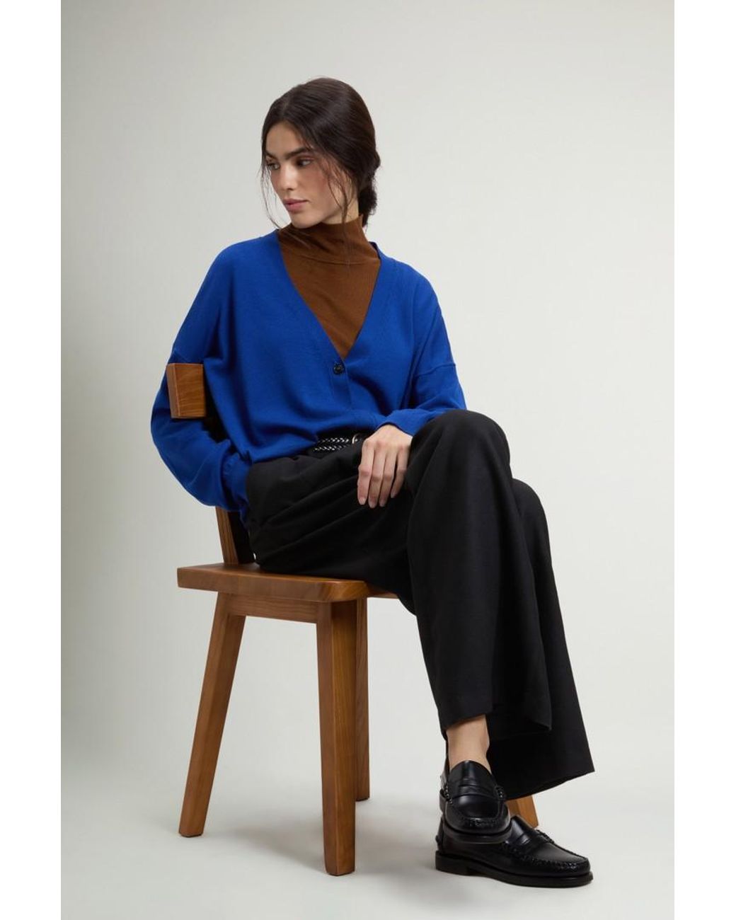 Cárdigan De Pura Lana Virgen Merina Para Mujer Talla Woolrich de color Blue