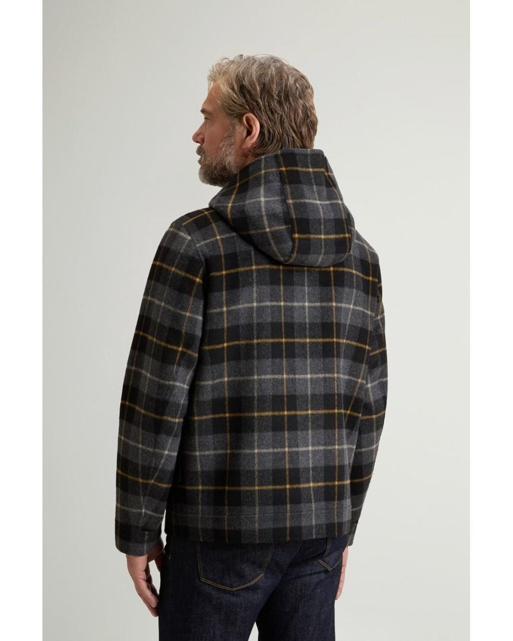Chaqueta De Mezcla De Lana Con Capucha Y Cremallera Para Hombre Talla Woolrich de hombre de color Black