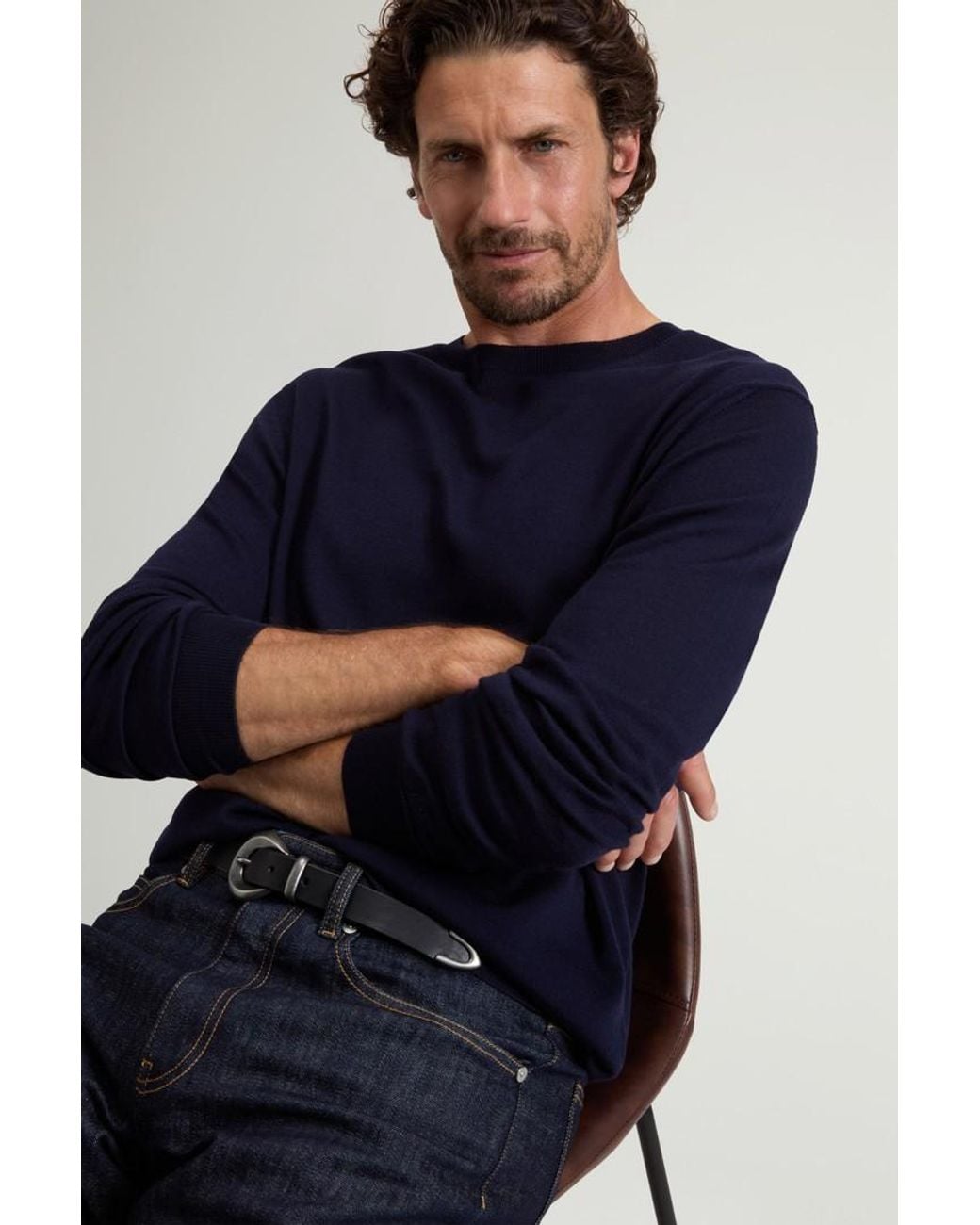 Jersey De Cuello Redondo De Pura Lana Virgen Merina Para Hombre Talla Woolrich de hombre de color Blue