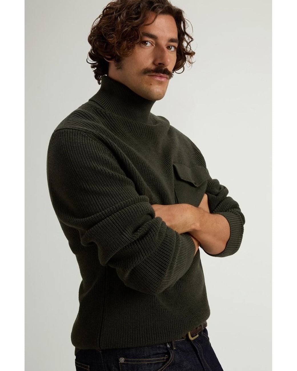 Jersey De Cuello Alto De Pura Lana Virgen Merina Acanalado Para Hombre Talla Woolrich de hombre de color Black