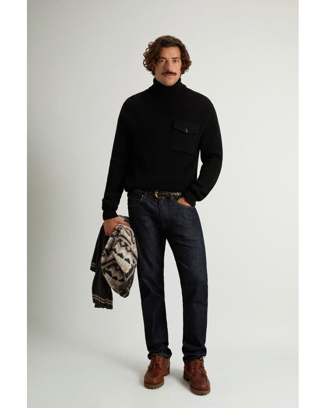 Jersey De Cuello Alto De Pura Lana Virgen Merina Acanalado Para Hombre Talla Woolrich de hombre de color Black