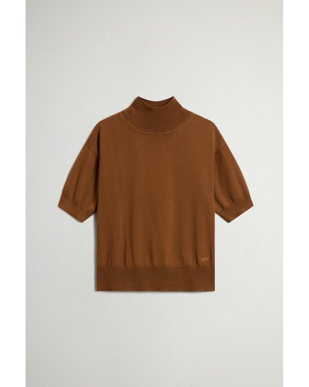 Camiseta De Punto De Pura Lana Virgen Merina Con Cuello Alto Para Mujer Talla Woolrich de color Blue