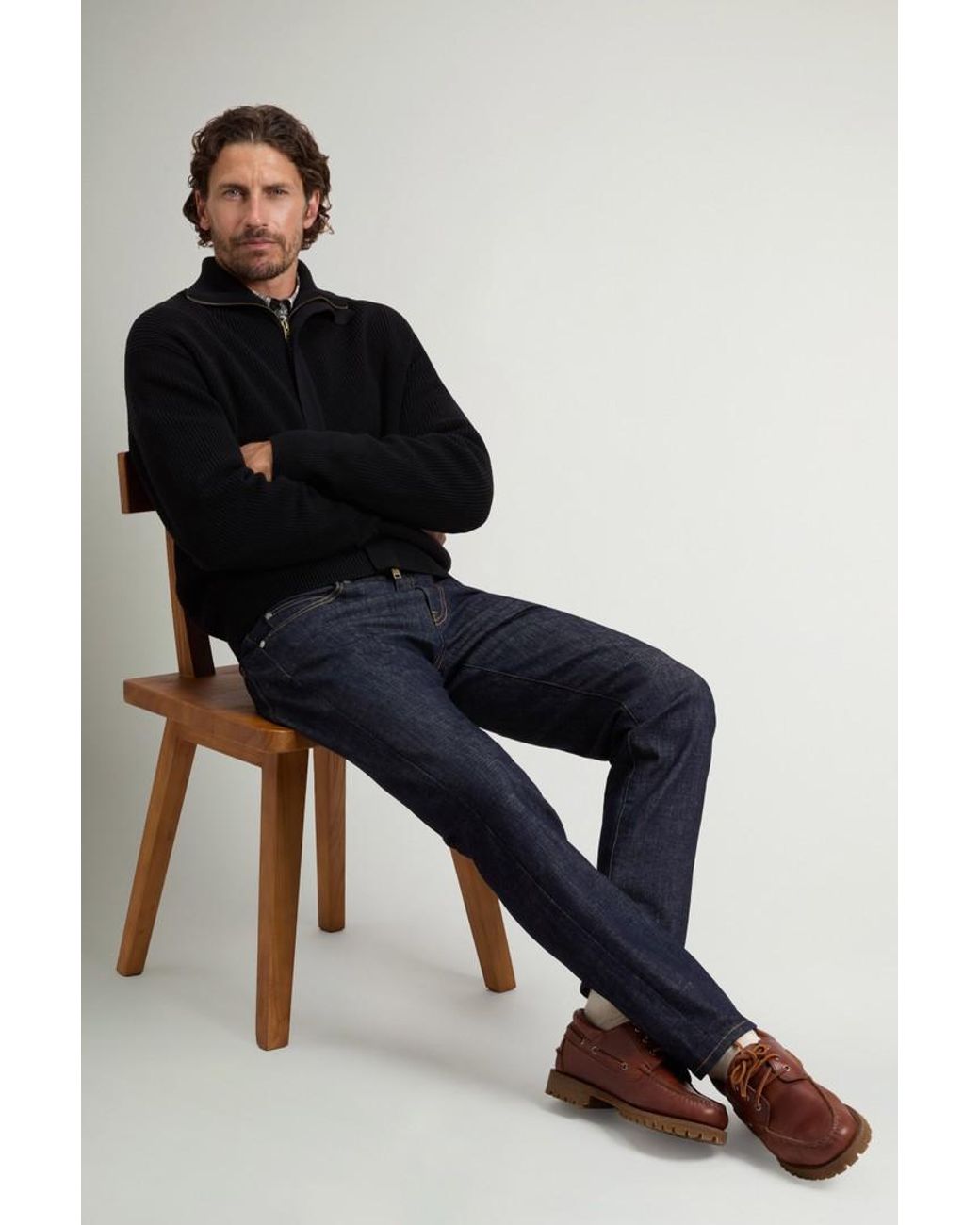 Cárdigan De Pura Lana Virgen Merina Con Cremallera Completa Y Cuello Alto Para Hombre Talla Woolrich de hombre de color Black