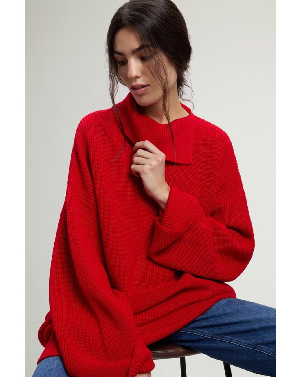 Jersey De Cuello Alto De Pura Lana Virgen Merina Para Mujer Talla Woolrich de color Red