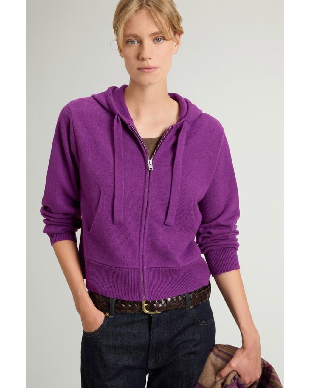 Jersey Con Cremallera Completa Y Capucha De Mezcla De Lana Y Cachemira Para Mujer Talla Woolrich de color Purple