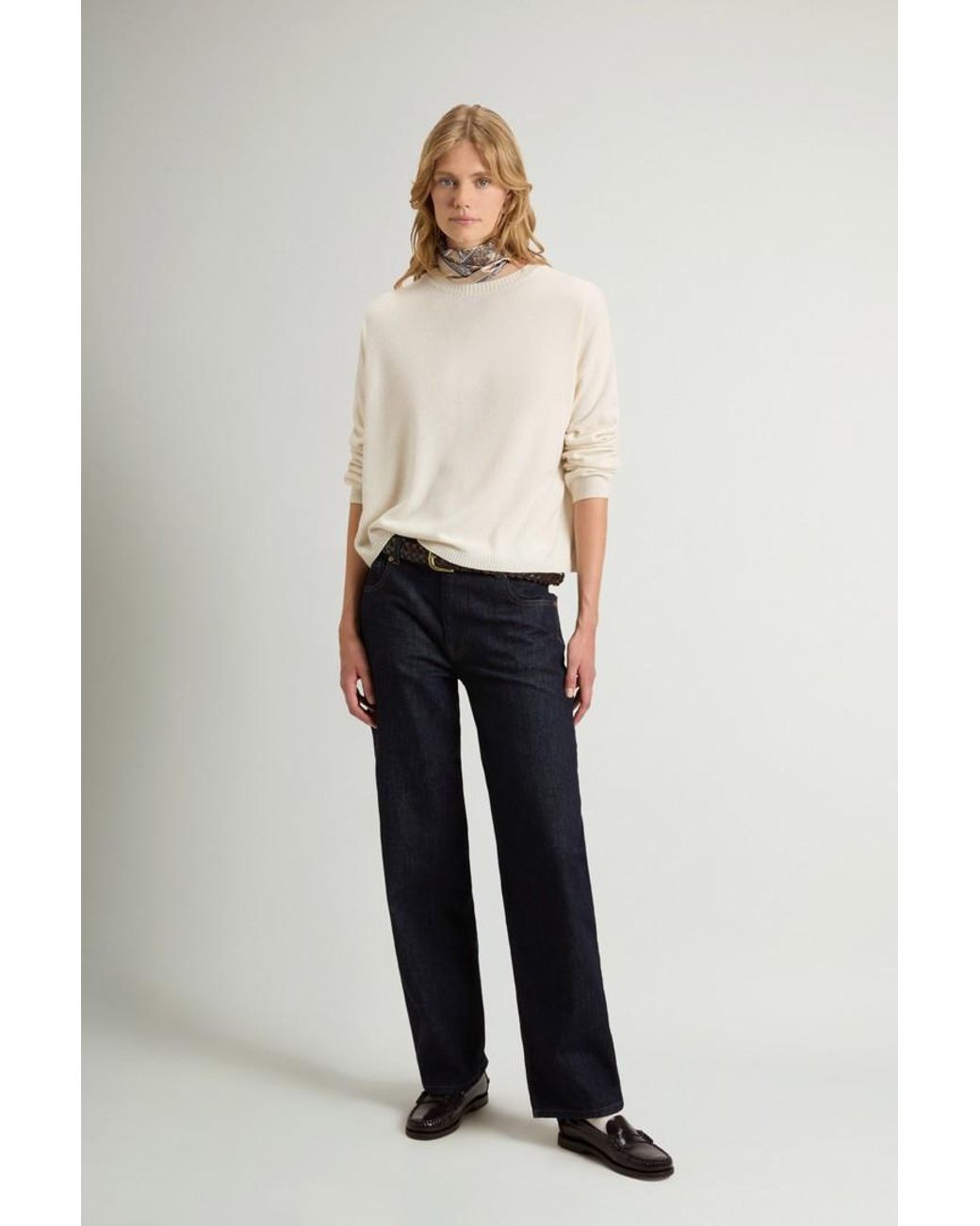 Jersey De Cuello Redondo De Mezcla De Lana Y Cachemira Para Mujer Talla Woolrich de color White