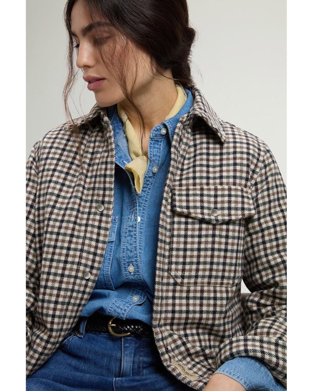 Chaqueta Camisera Alaskan A Cuadros De Mezcla De Lana Acolchada Para Mujer Talla Woolrich de color Blue
