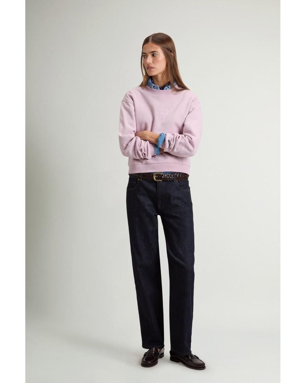 Sudadera De Cuello Redondo De Puro Algodón Para Mujer Talla Woolrich de color Pink