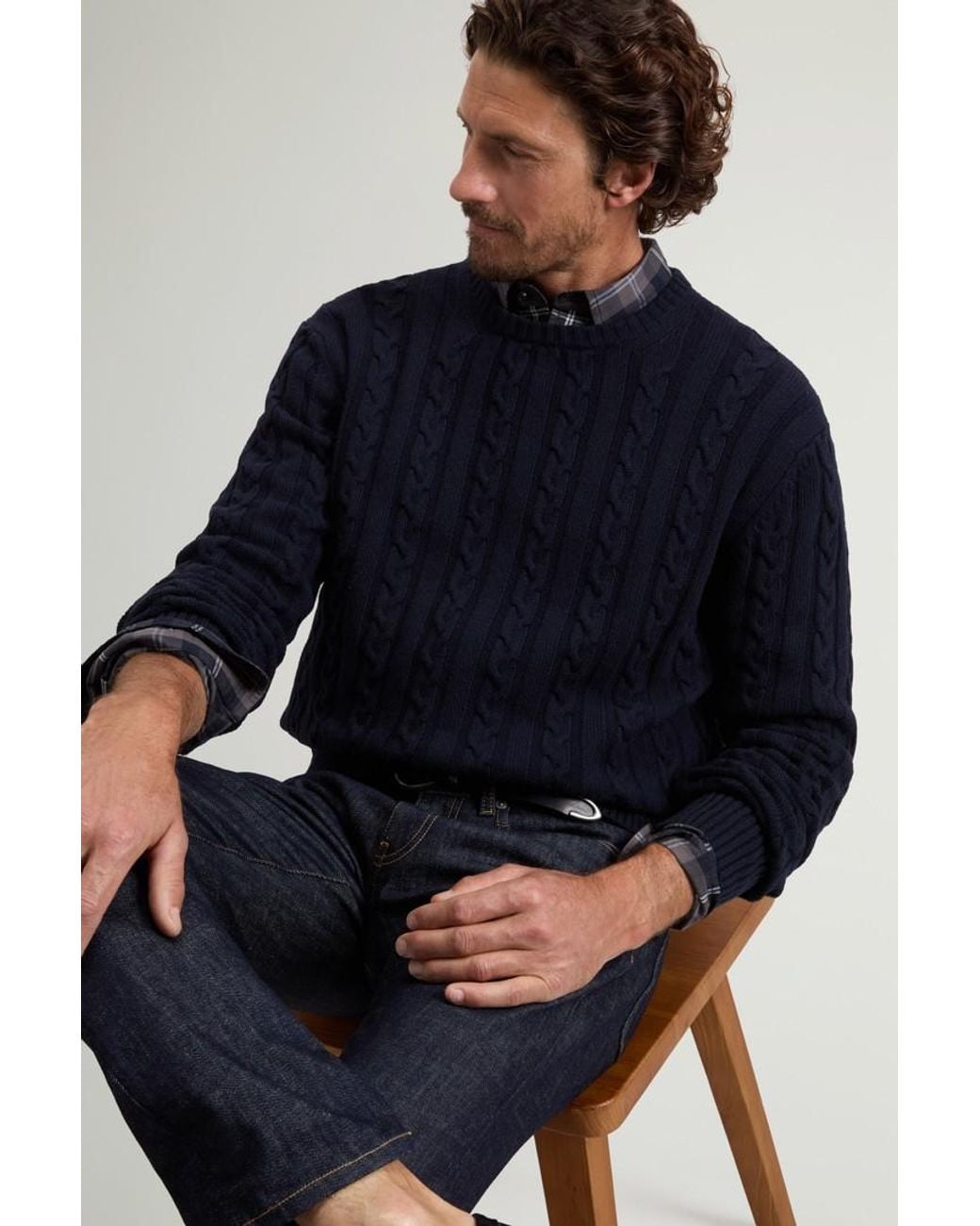 Jersey De Cuello Redondo De Mezcla De Lana Y Algodón Trenzado Para Hombre Talla Woolrich de hombre de color Blue