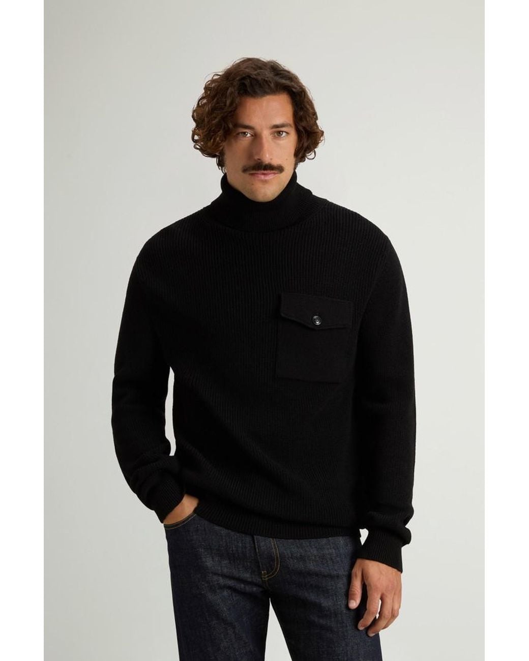 Jersey De Cuello Alto De Pura Lana Virgen Merina Acanalado Para Hombre Talla Woolrich de hombre de color Black